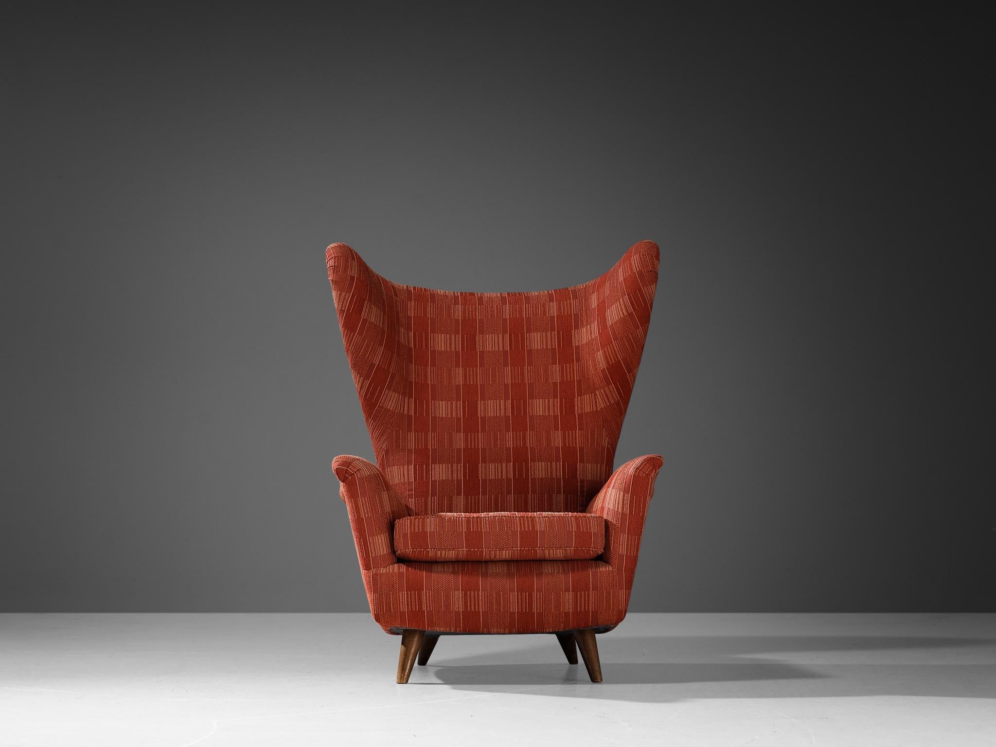 Italian Large Wingback Chair in Red Checkered Upholstery seating Morentz