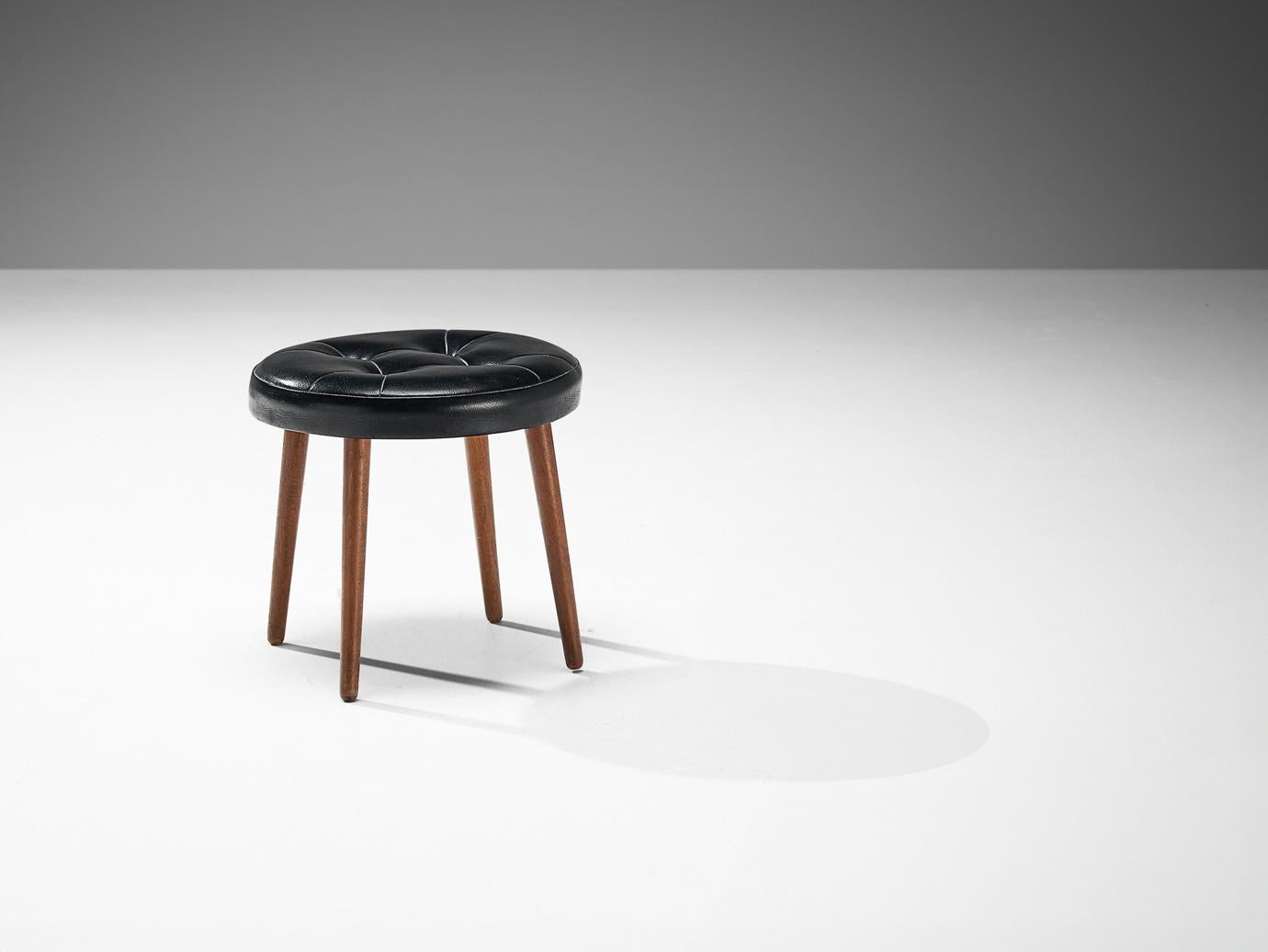 Danish Stool in Teak and Black Upholstery seating Morentz