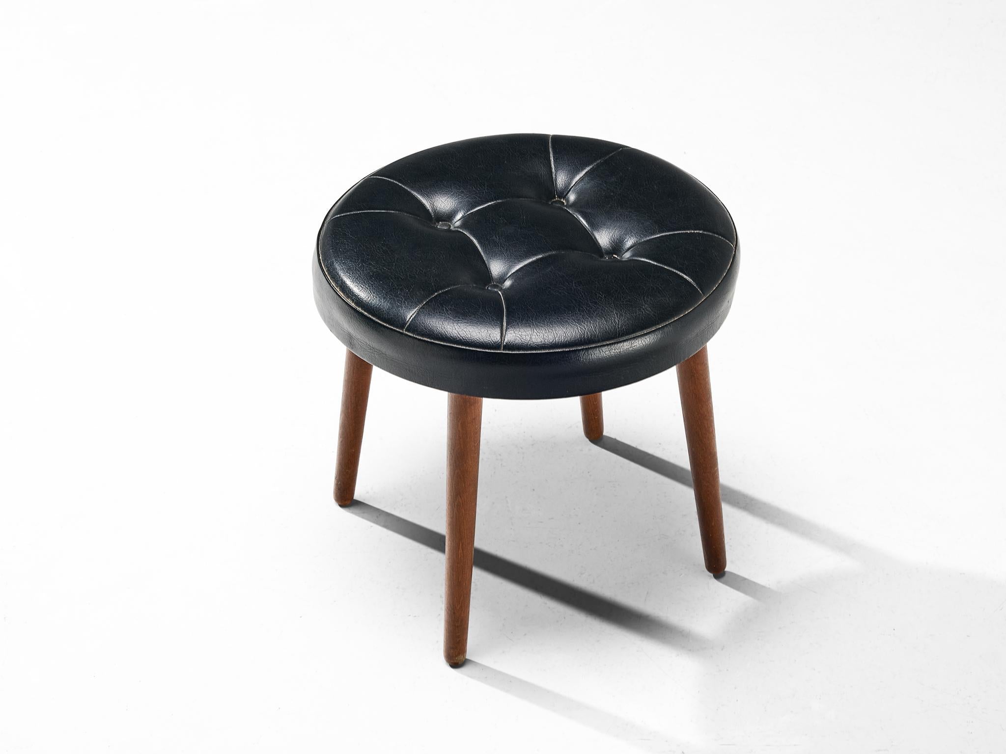 Danish Stool in Teak and Black Upholstery seating Morentz