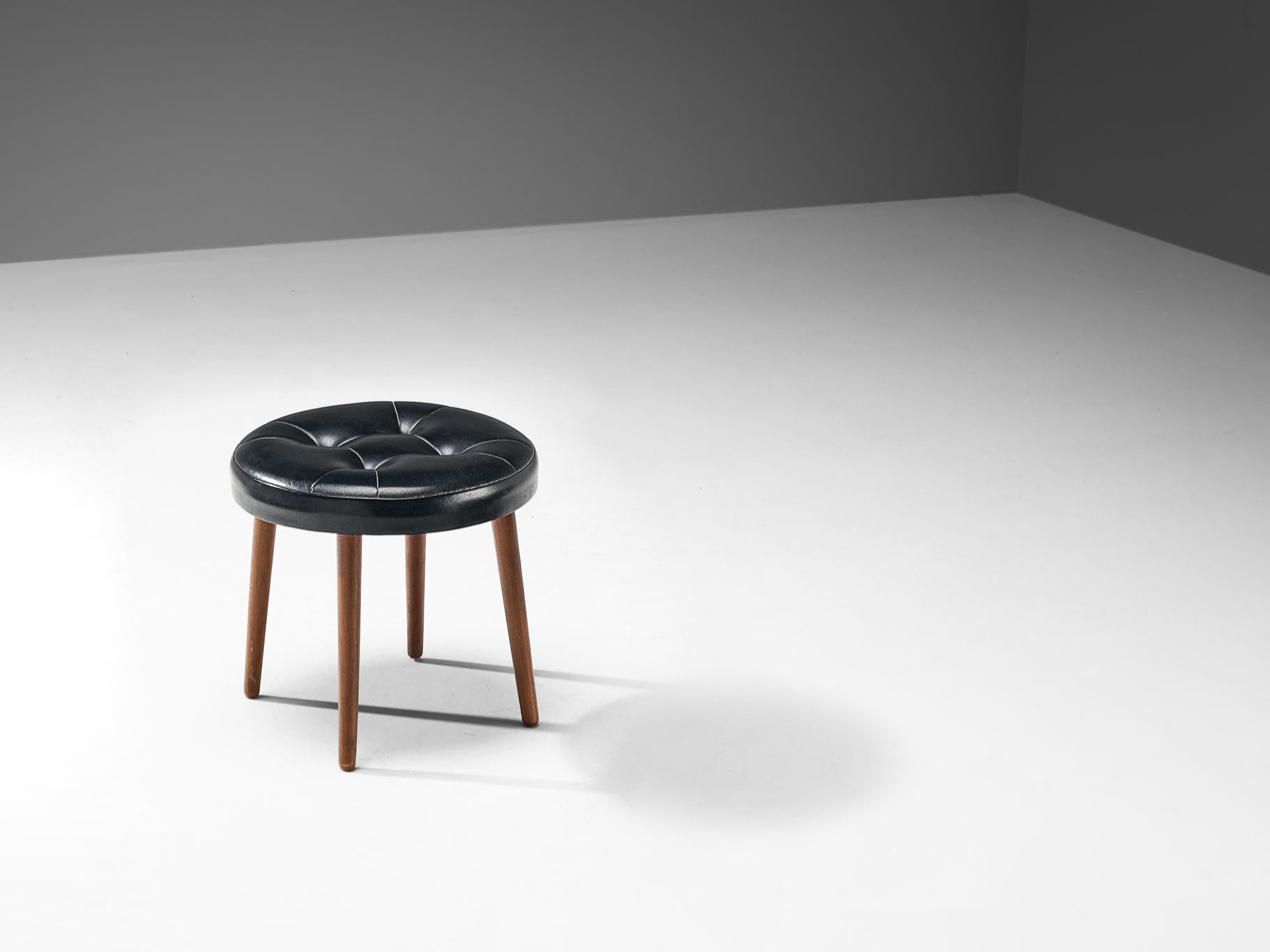Danish Stool in Teak and Black Upholstery seating Morentz