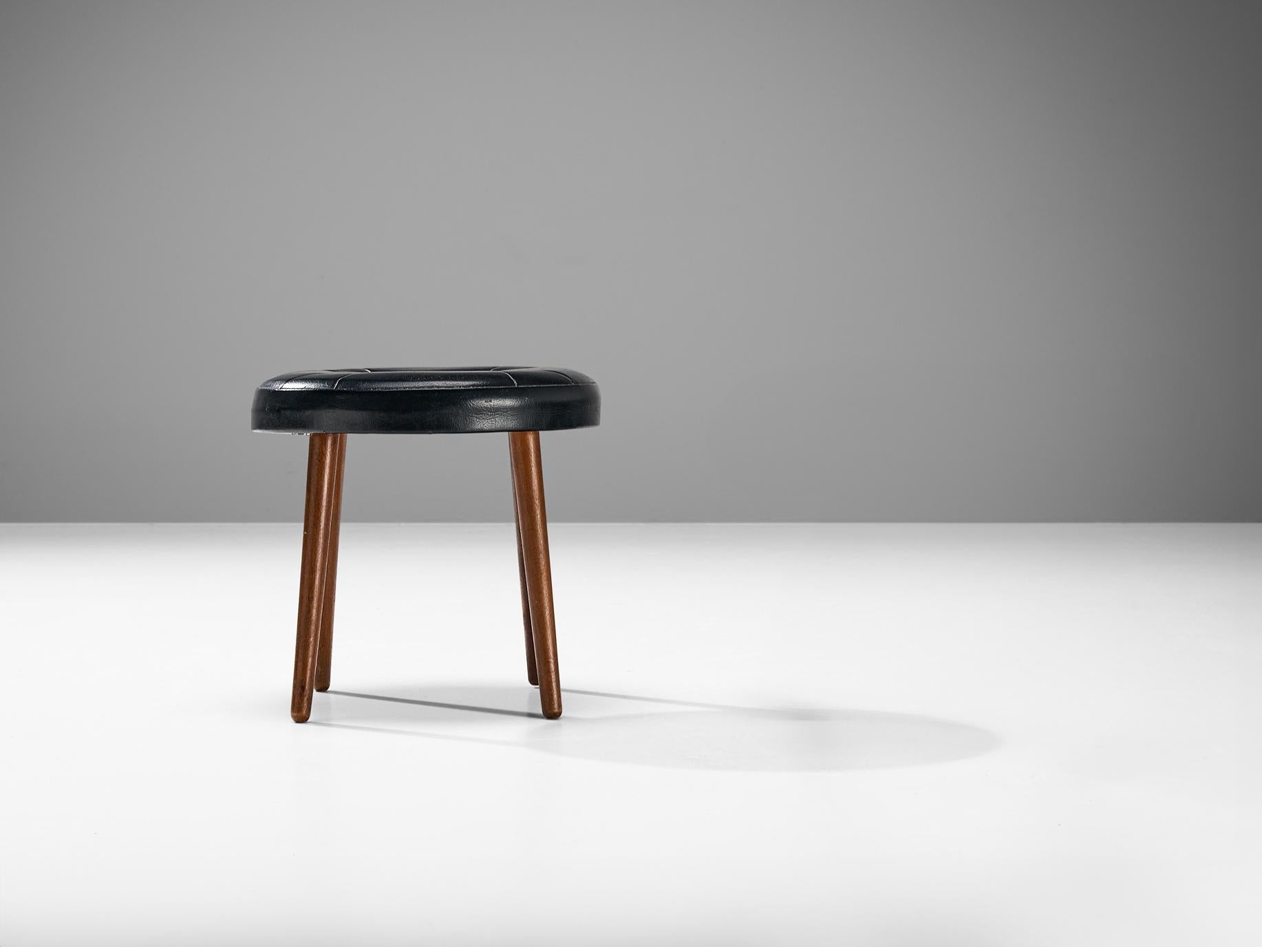Danish Stool in Teak and Black Upholstery seating Morentz