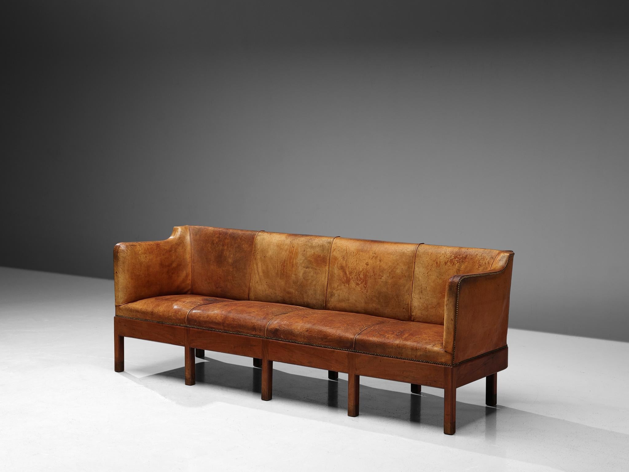 Unique Jacob Kjaer Sofa in Original Niger Leather and Mahogany seating Morentz