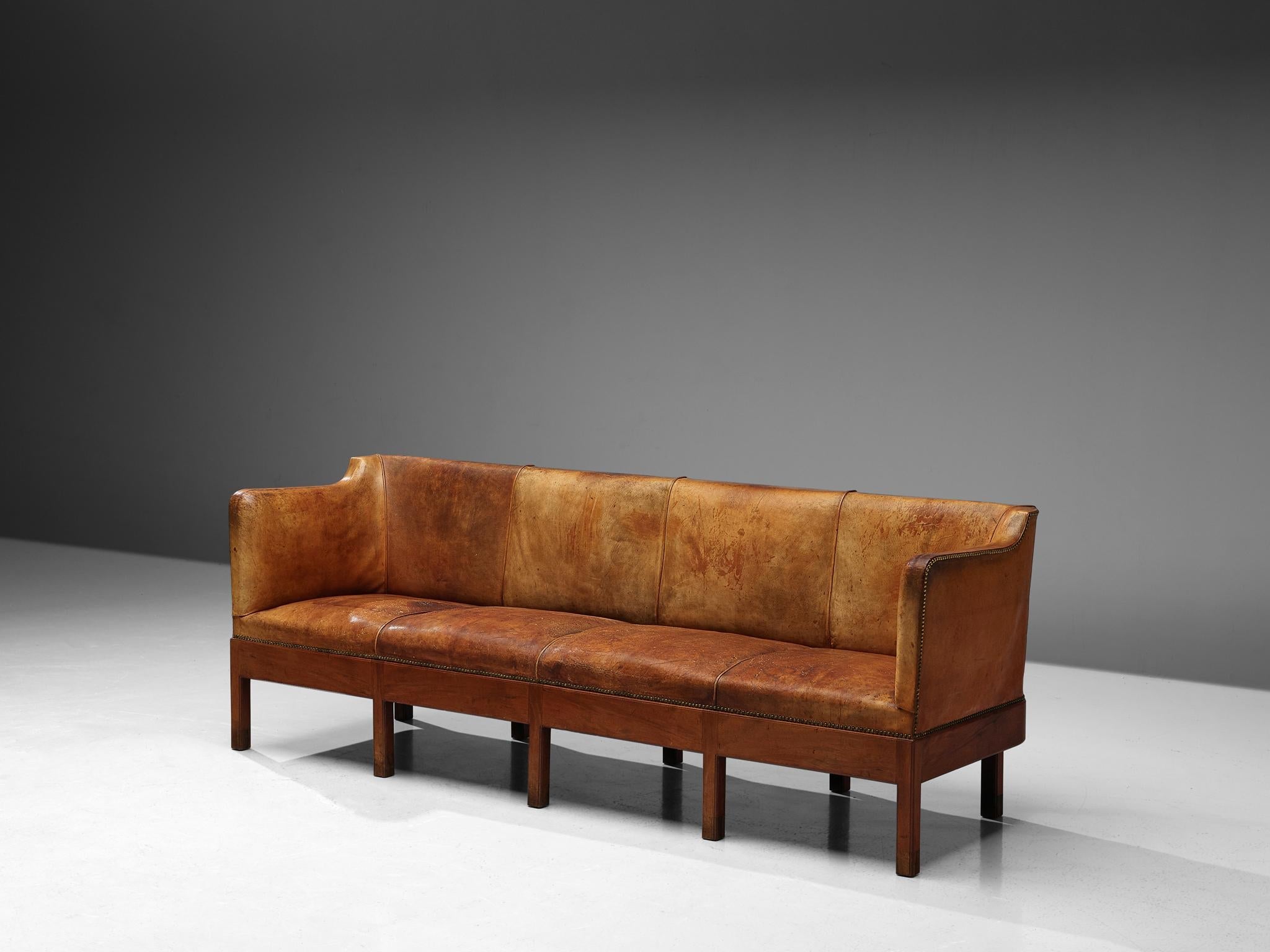 Unique Jacob Kjaer Sofa in Original Niger Leather and Mahogany