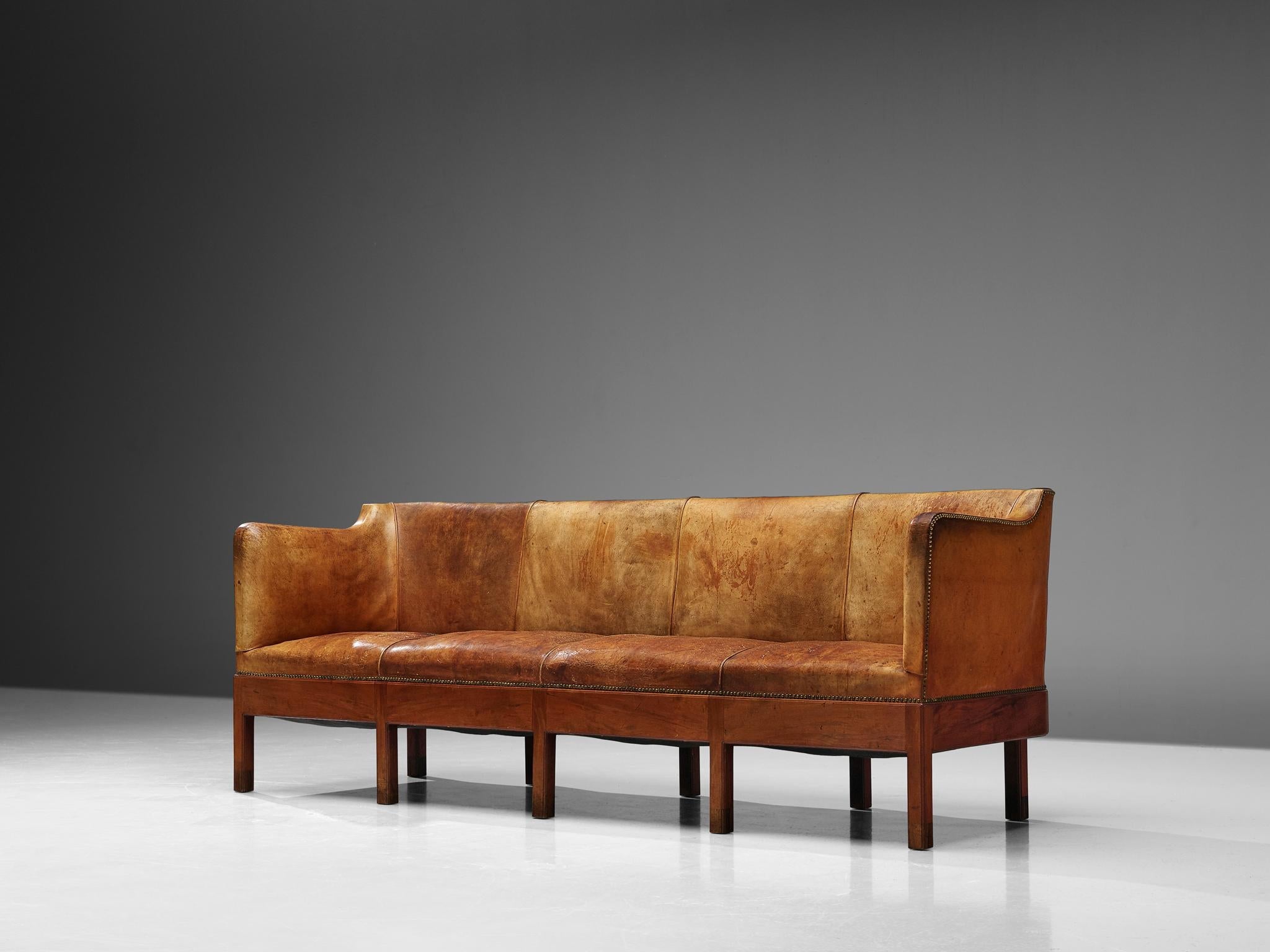 Unique Jacob Kjaer Sofa in Original Niger Leather and Mahogany seating Morentz