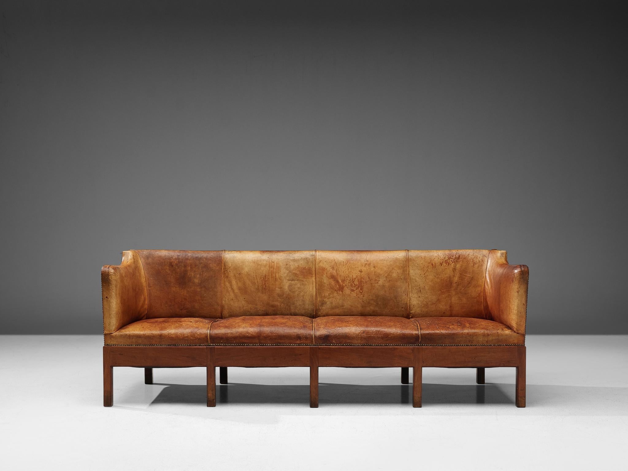 Unique Jacob Kjaer Sofa in Original Niger Leather and Mahogany seating Morentz