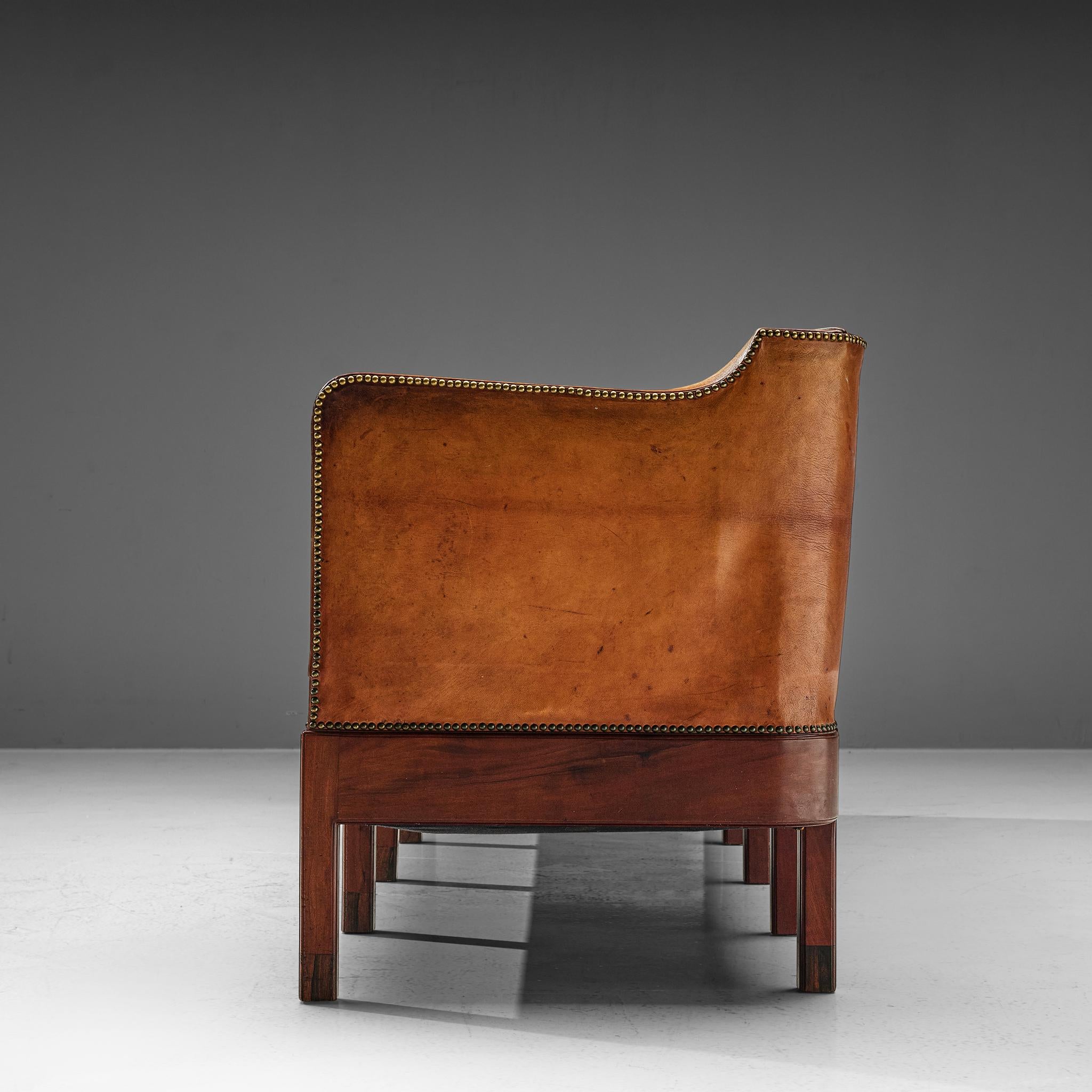 Unique Jacob Kjaer Sofa in Original Niger Leather and Mahogany seating Morentz
