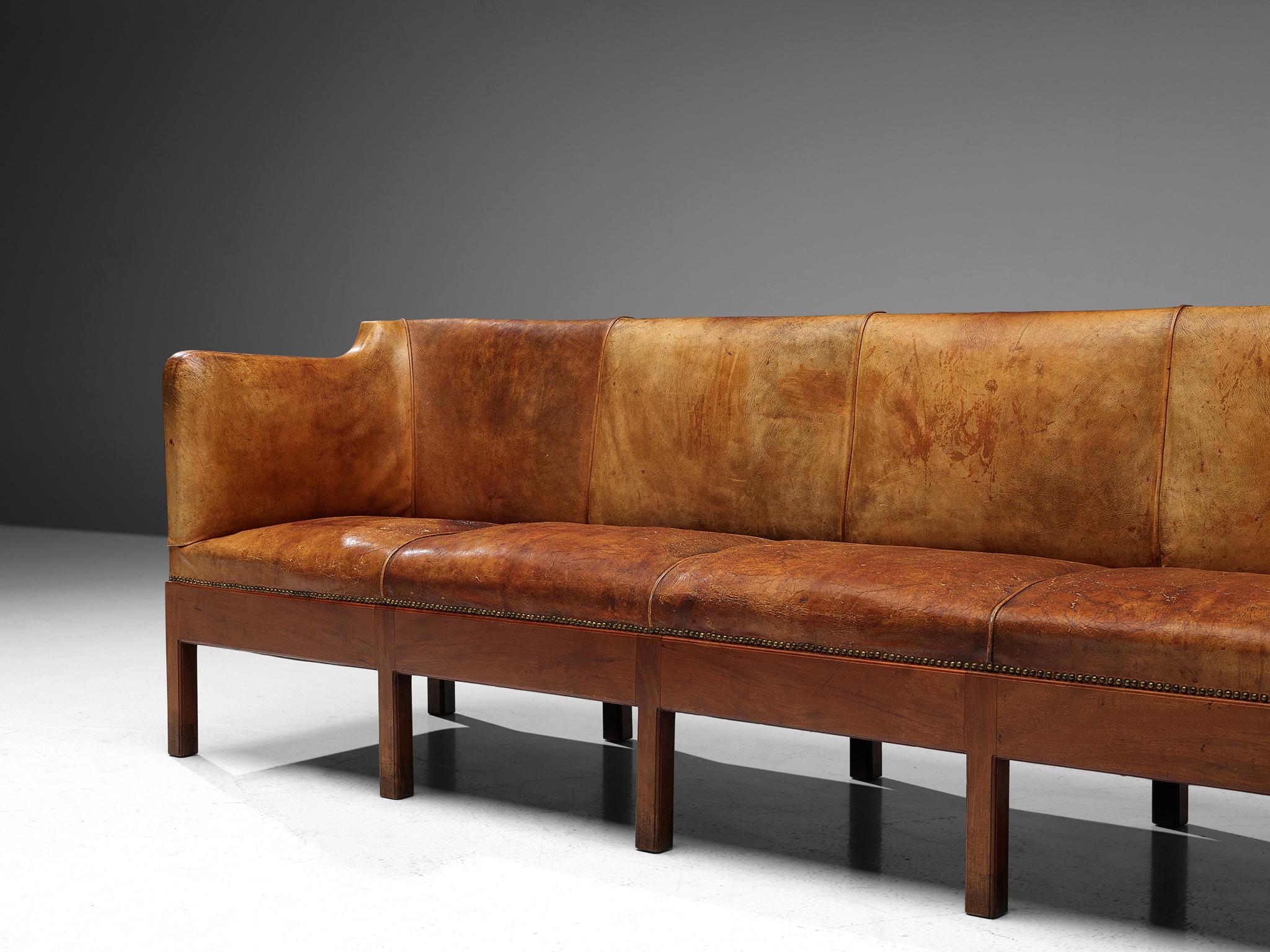 Unique Jacob Kjaer Sofa in Original Niger Leather and Mahogany seating Morentz