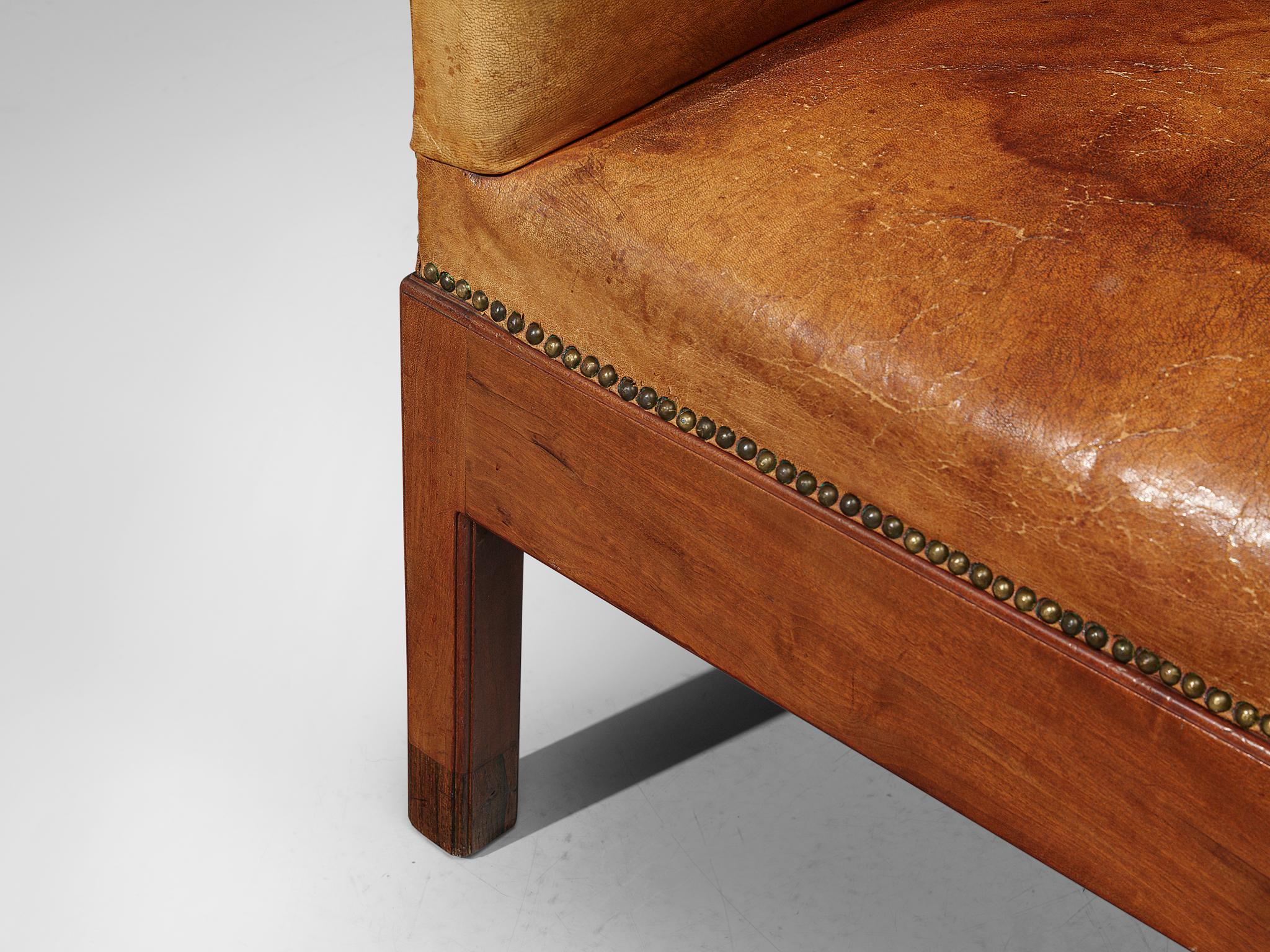 Unique Jacob Kjaer Sofa in Original Niger Leather and Mahogany seating Morentz