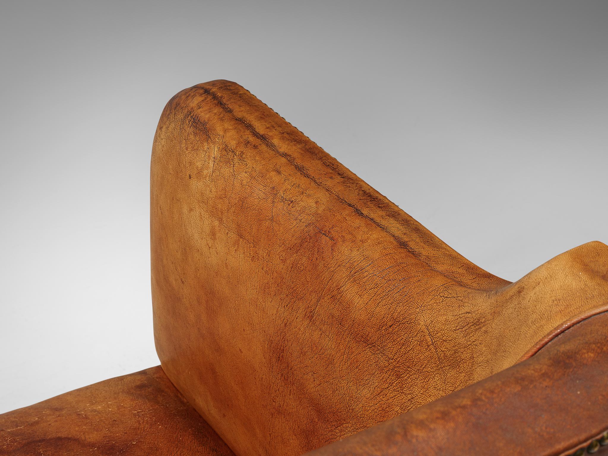 Unique Jacob Kjaer Sofa in Original Niger Leather and Mahogany seating Morentz