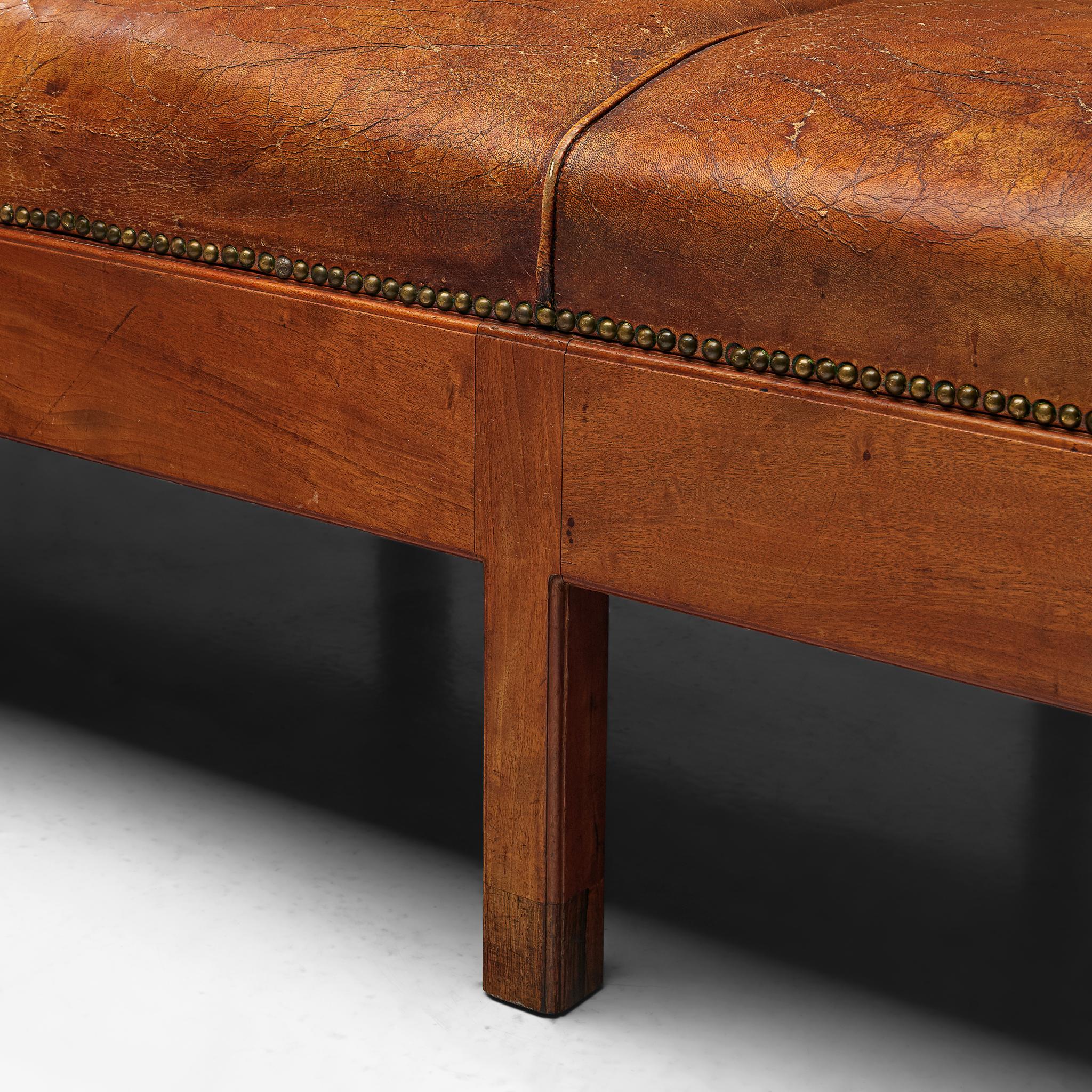 Unique Jacob Kjaer Sofa in Original Niger Leather and Mahogany seating Morentz