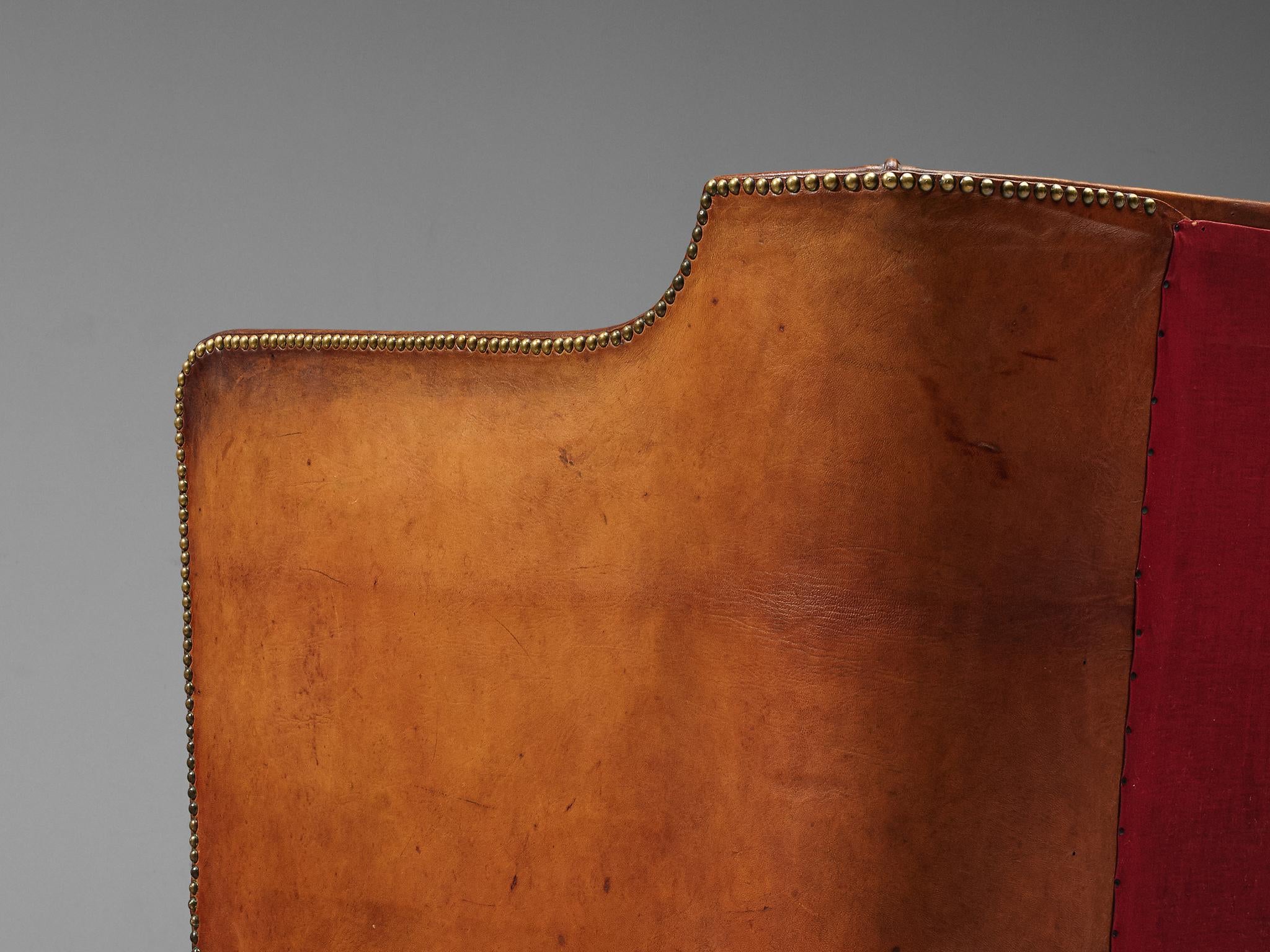 Unique Jacob Kjaer Sofa in Original Niger Leather and Mahogany seating Morentz