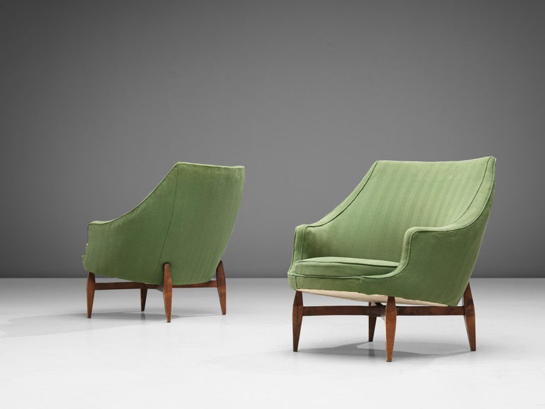 Italian Pair of Lounge Chairs with Soft Green Upholstery