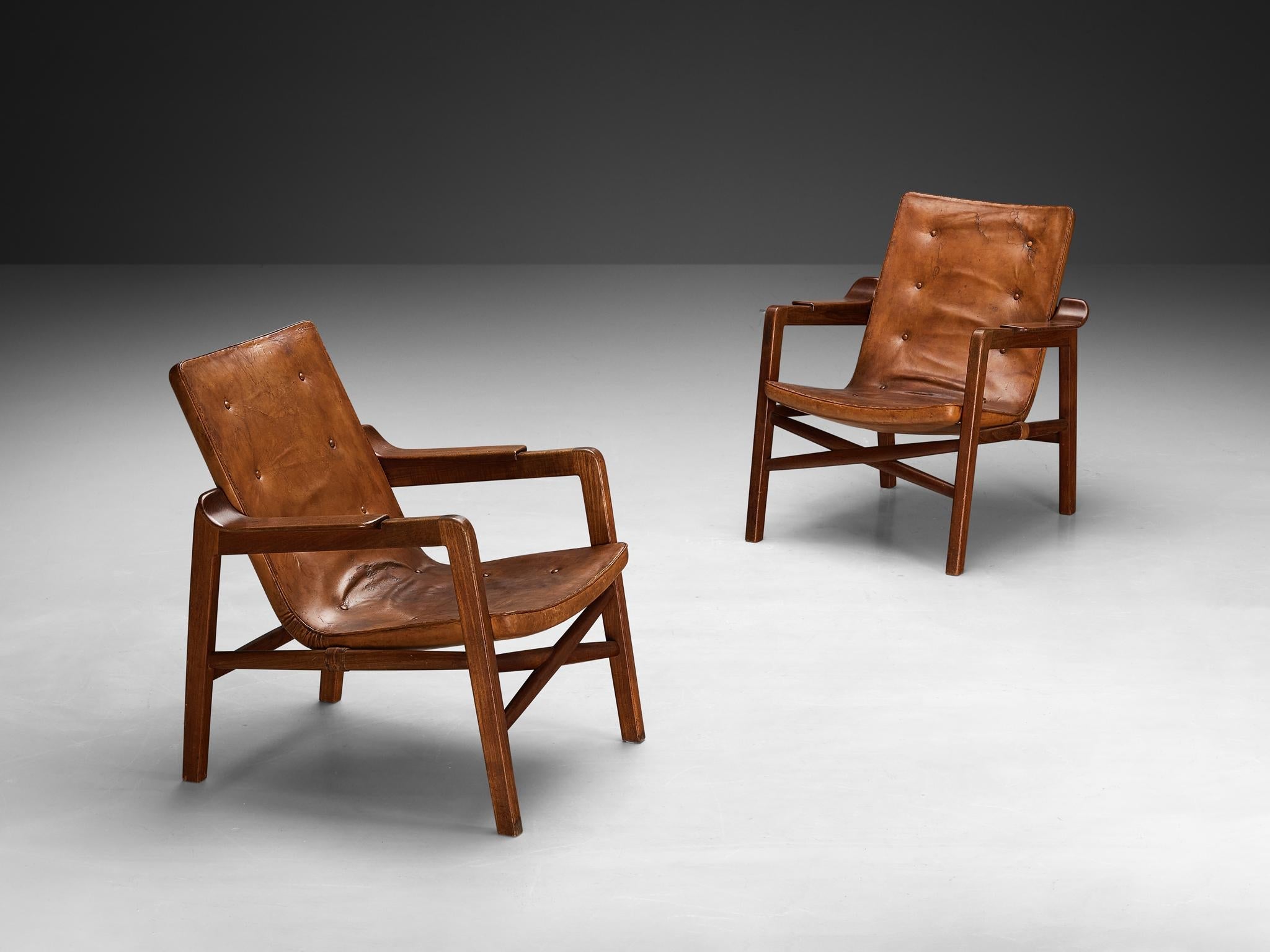 Tove & Edvard Kindt-Larsen Pair of 'Fireside' Armchairs in Original Leather seating Morentz