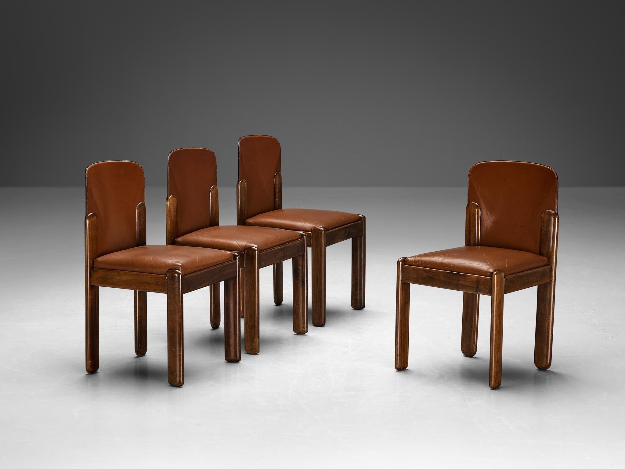Silvio Coppola for Bernini Set of Four Dining Chairs in Brown Leather seating Morentz