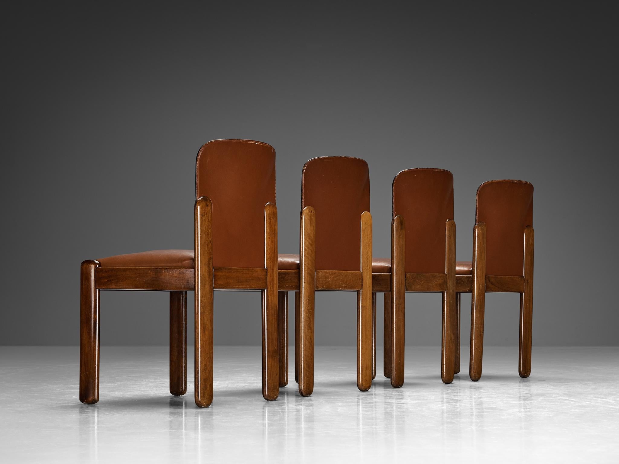 Silvio Coppola for Bernini Set of Four Dining Chairs in Brown Leather seating Morentz