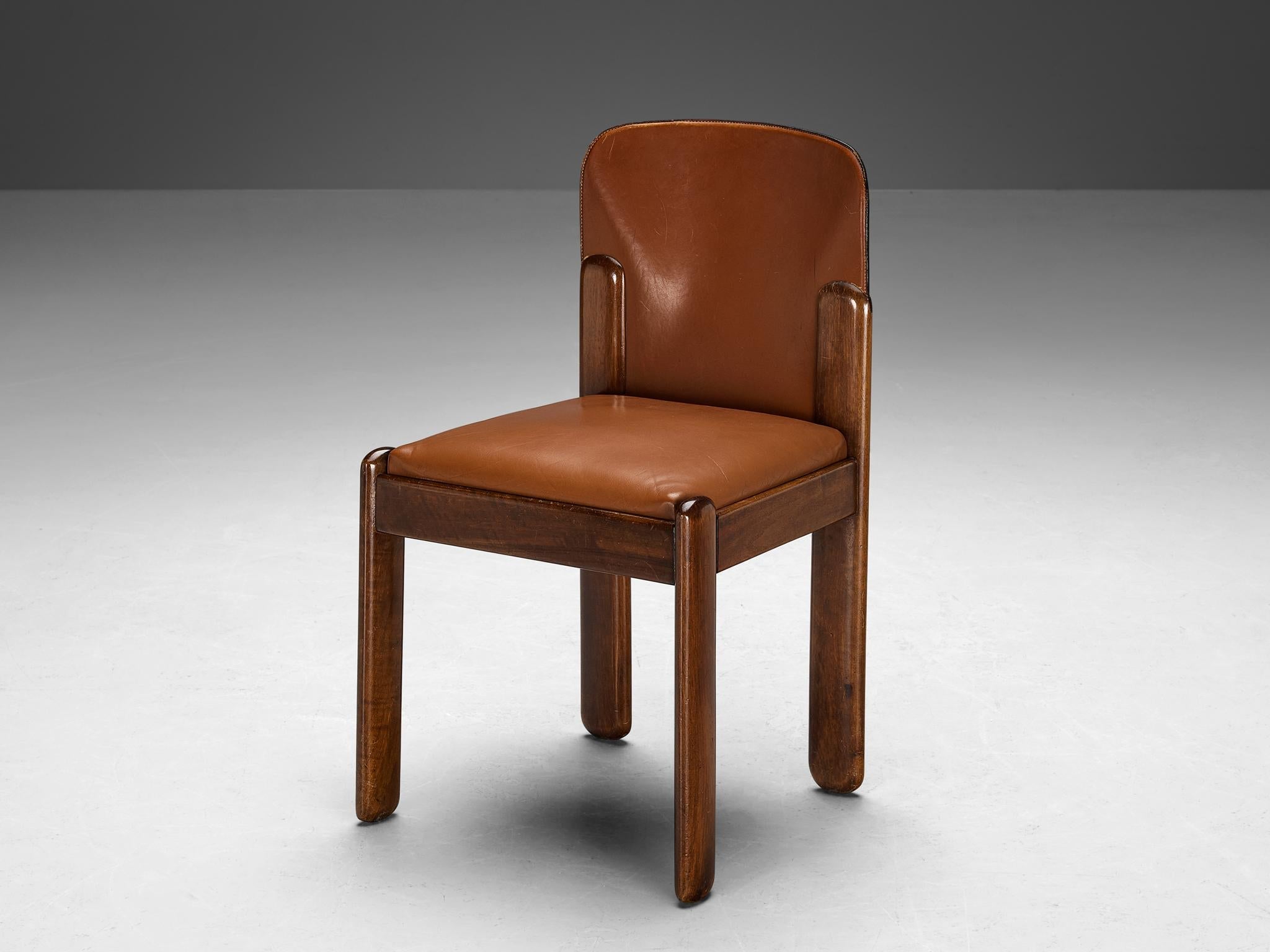 Silvio Coppola for Bernini Set of Four Dining Chairs in Brown Leather seating Morentz