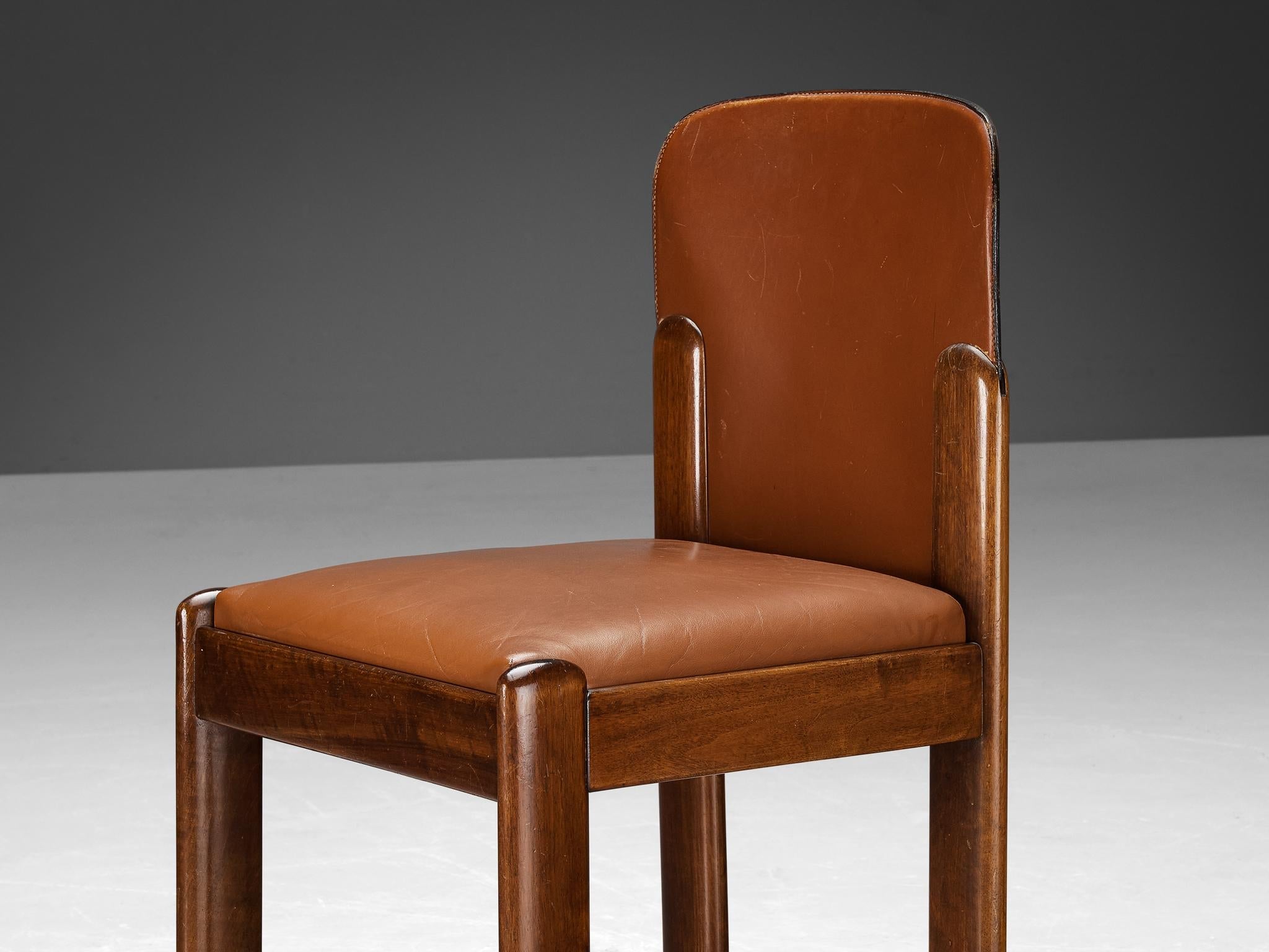 Silvio Coppola for Bernini Set of Four Dining Chairs in Brown Leather seating Morentz
