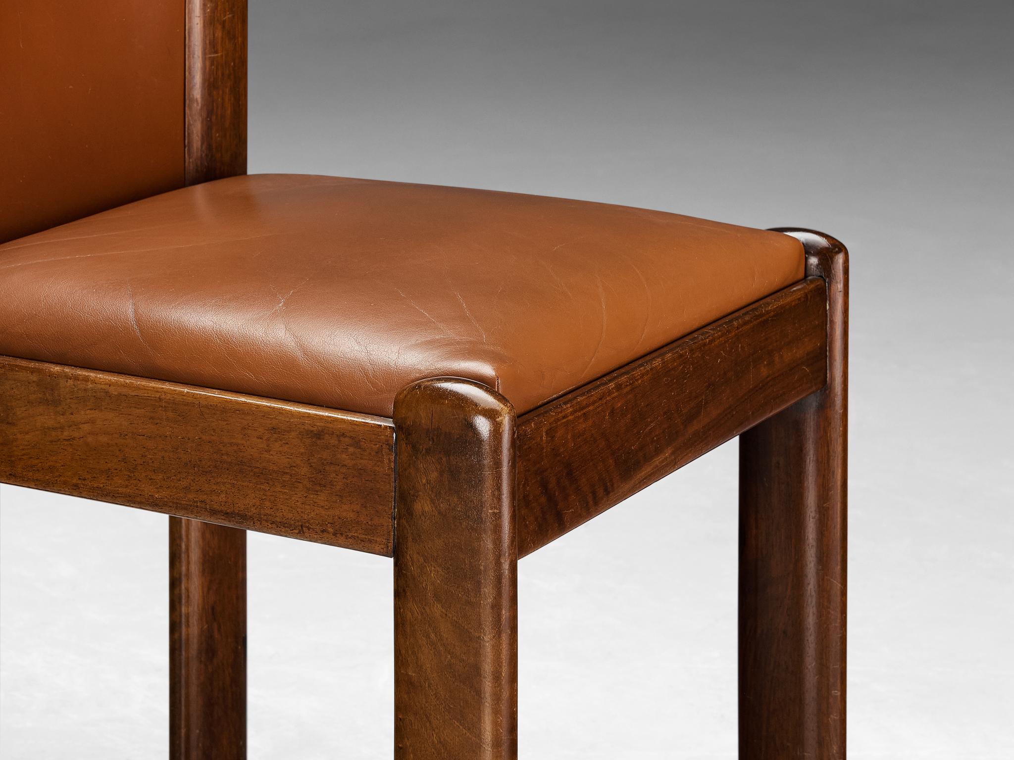 Silvio Coppola for Bernini Set of Four Dining Chairs in Brown Leather seating Morentz