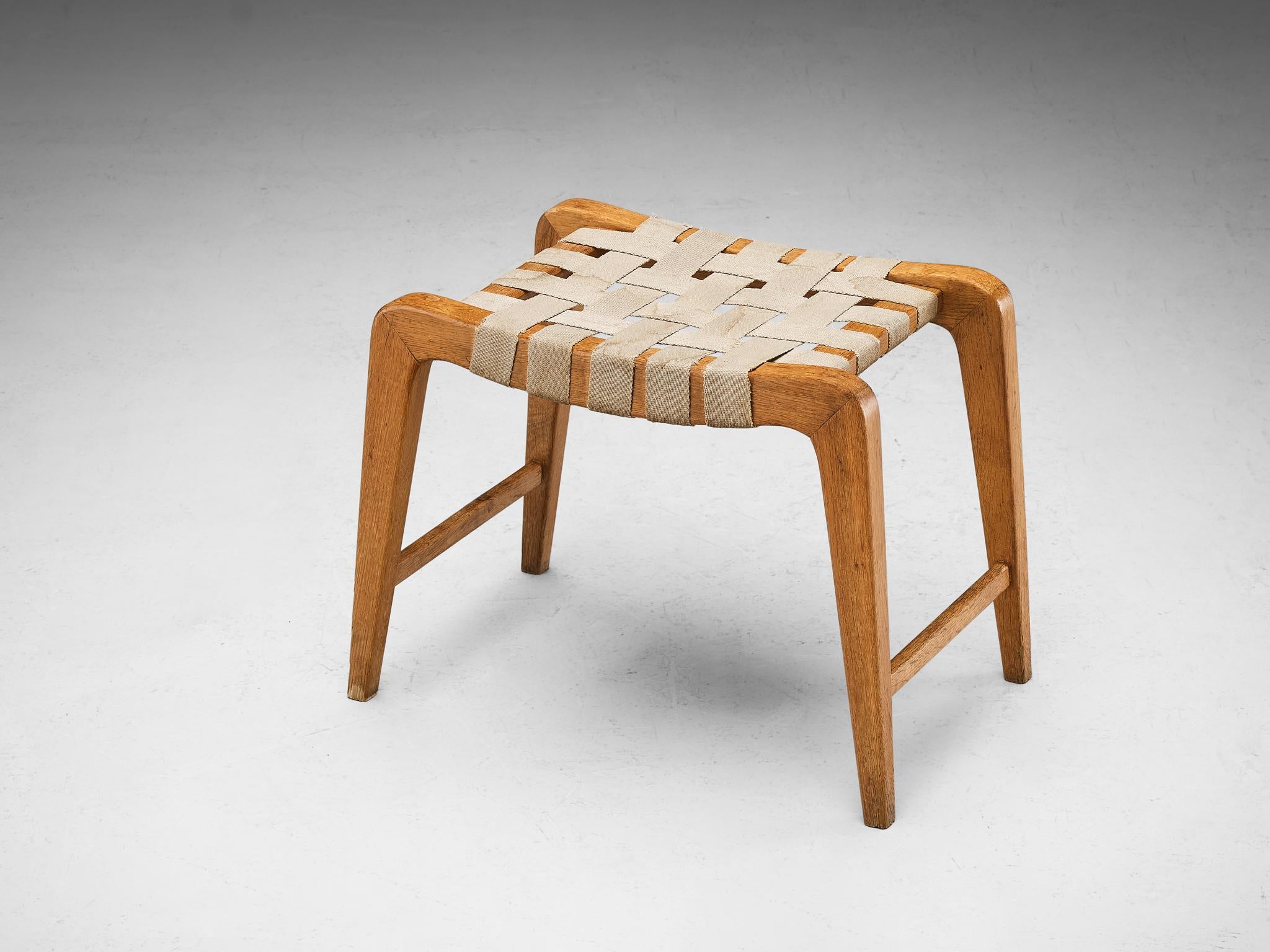 Stool or Ottoman in Oak and Canvas seating Morentz