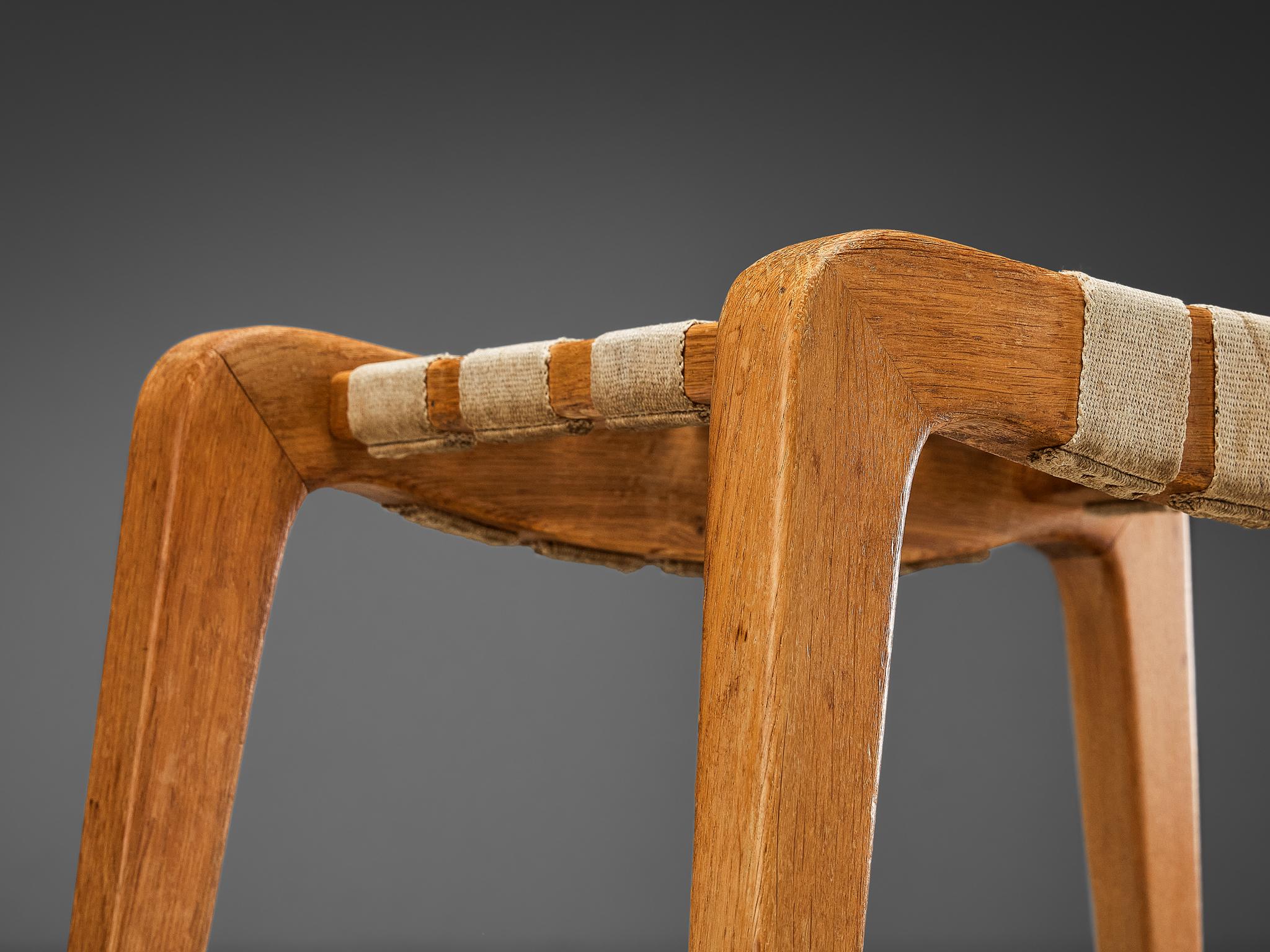 Stool or Ottoman in Oak and Canvas seating Morentz