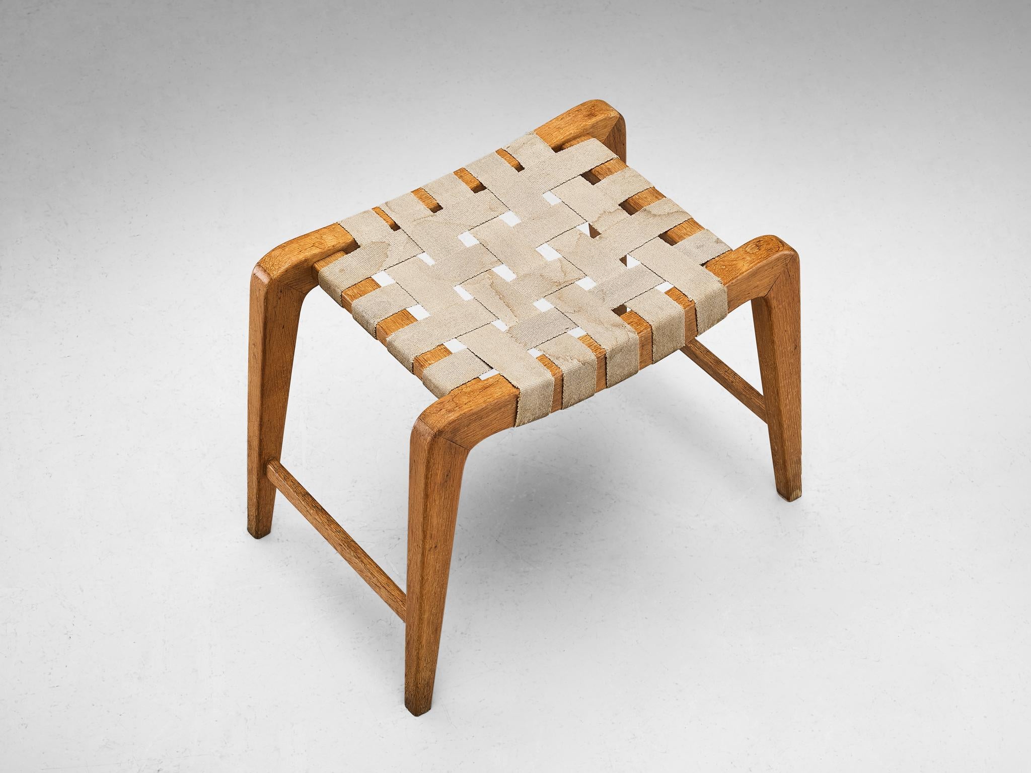 Stool or Ottoman in Oak and Canvas seating Morentz