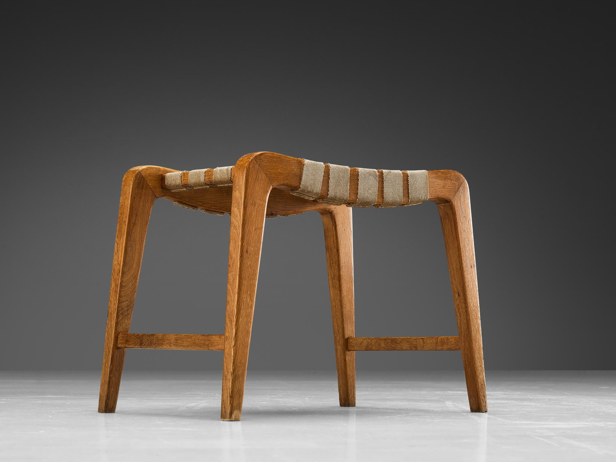 Stool or Ottoman in Oak and Canvas seating Morentz