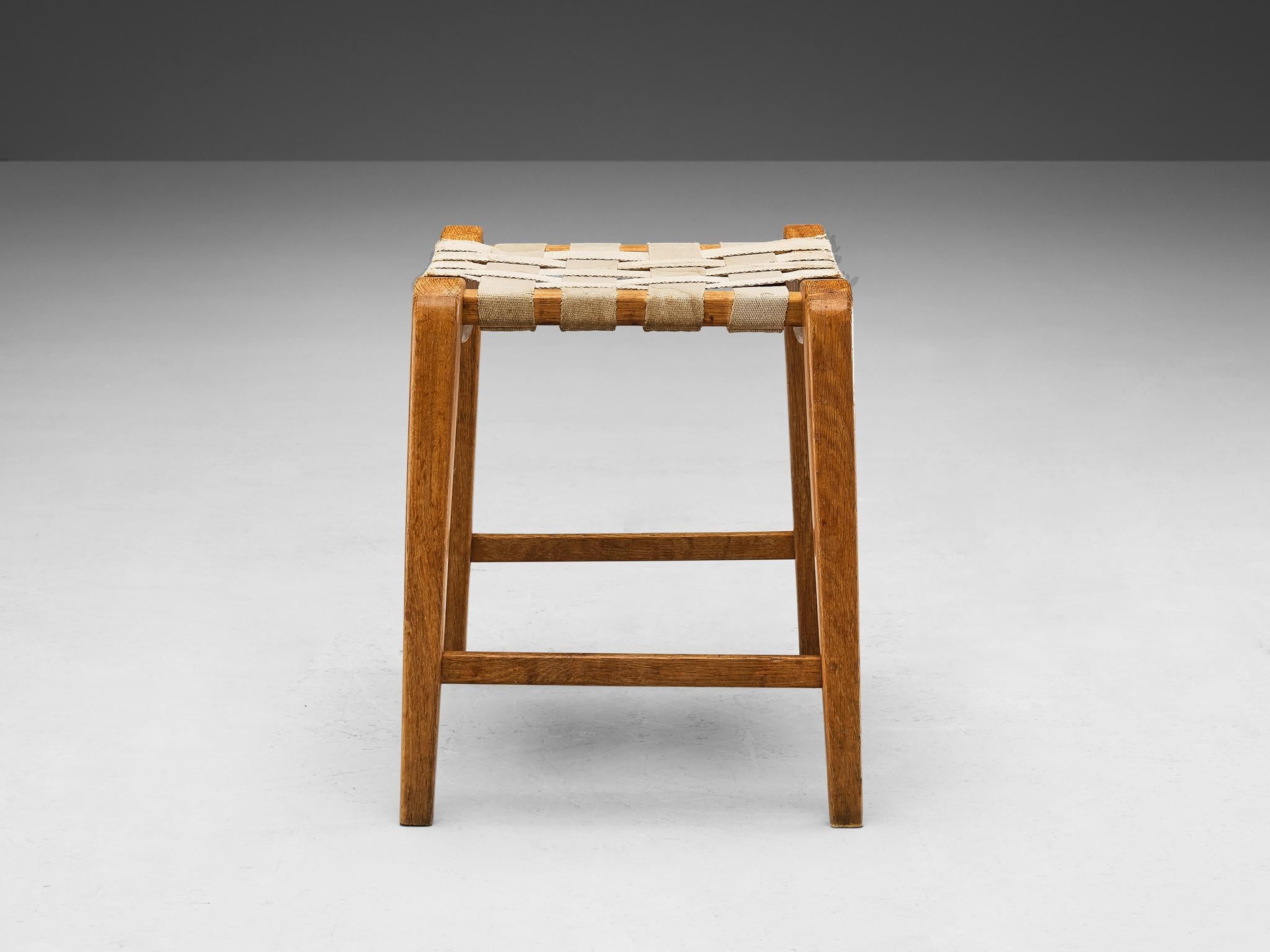 Stool or Ottoman in Oak and Canvas seating Morentz