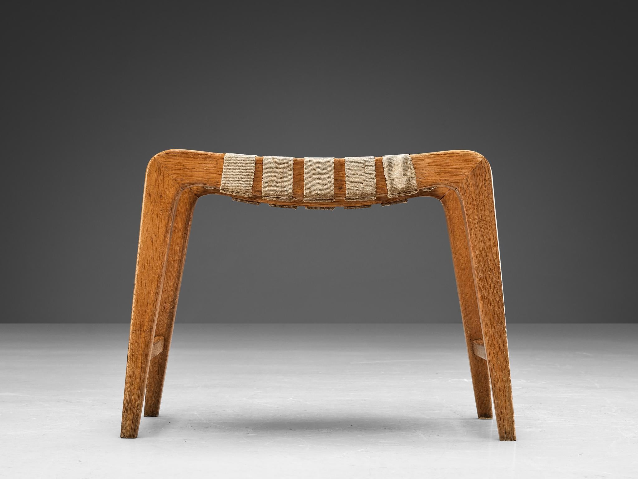 Stool or Ottoman in Oak and Canvas seating Morentz