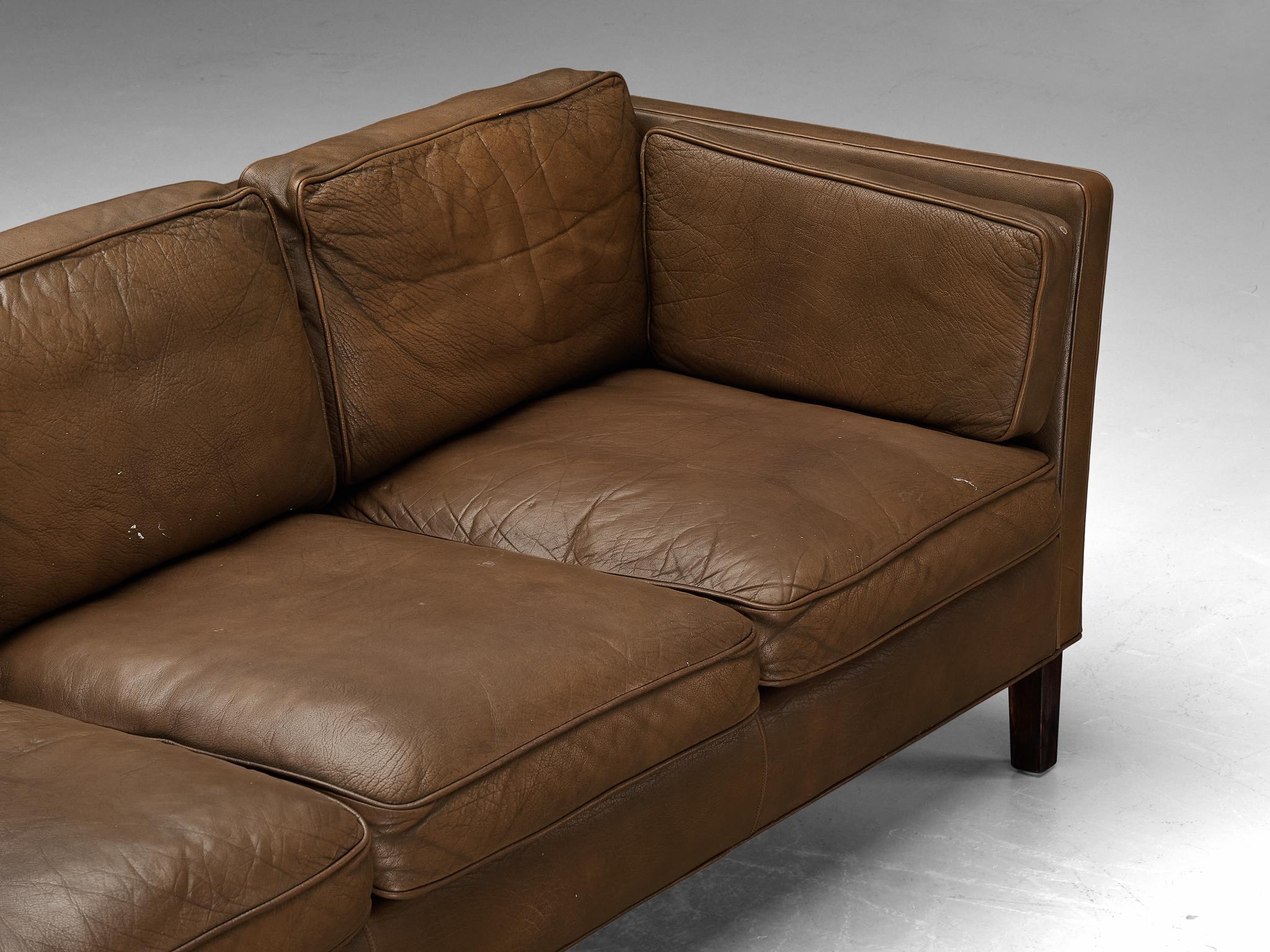 Danish Sofa in Brown Leather