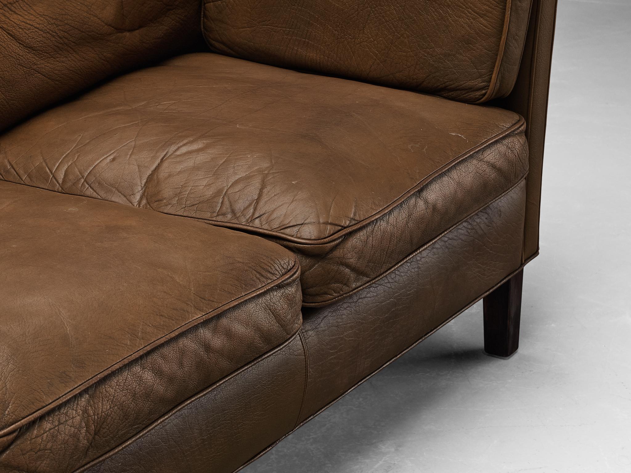 Danish Sofa in Brown Leather