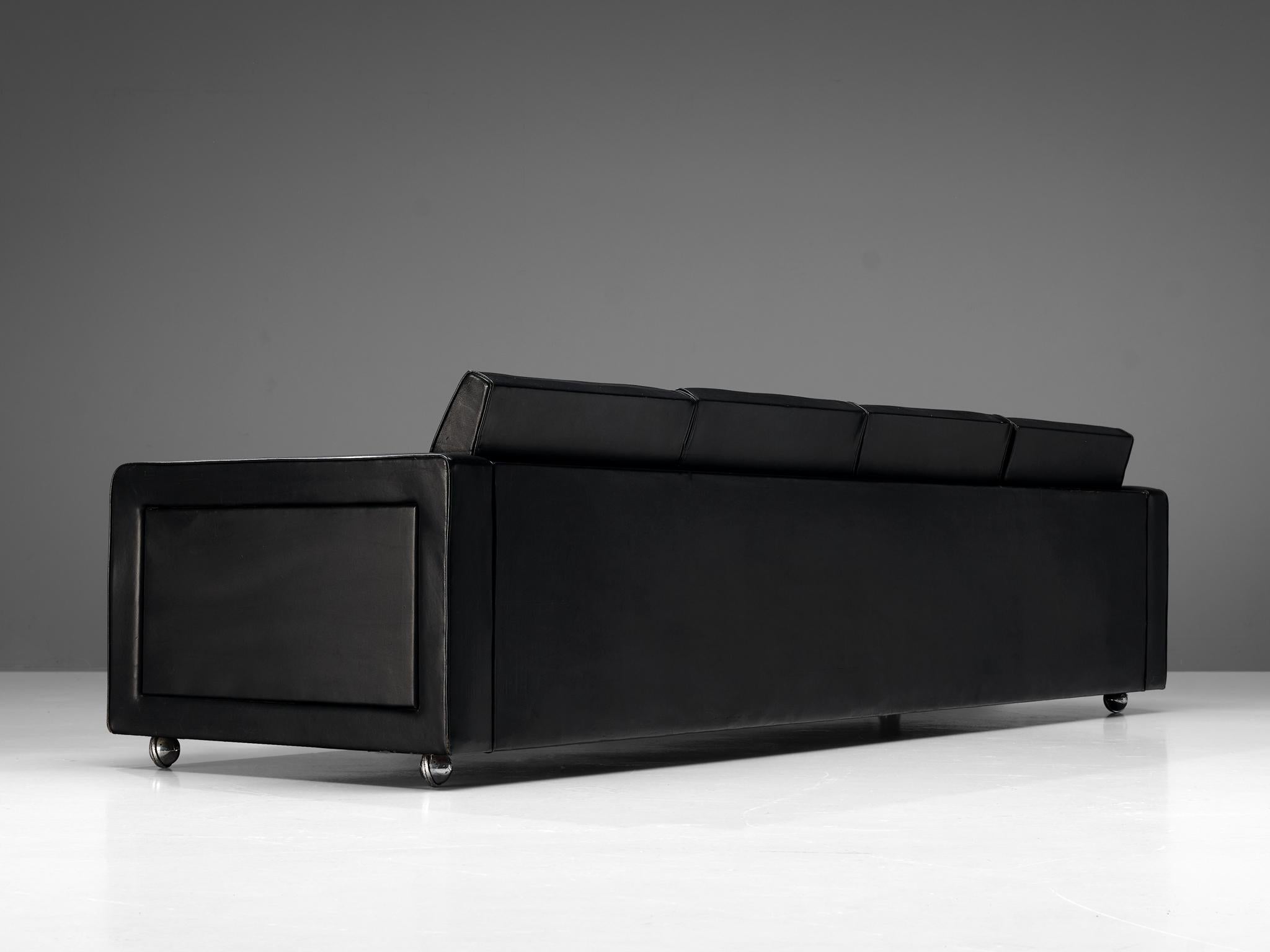 Sleek Four-Seat Danish Sofa in Black Leatherette seating Morentz