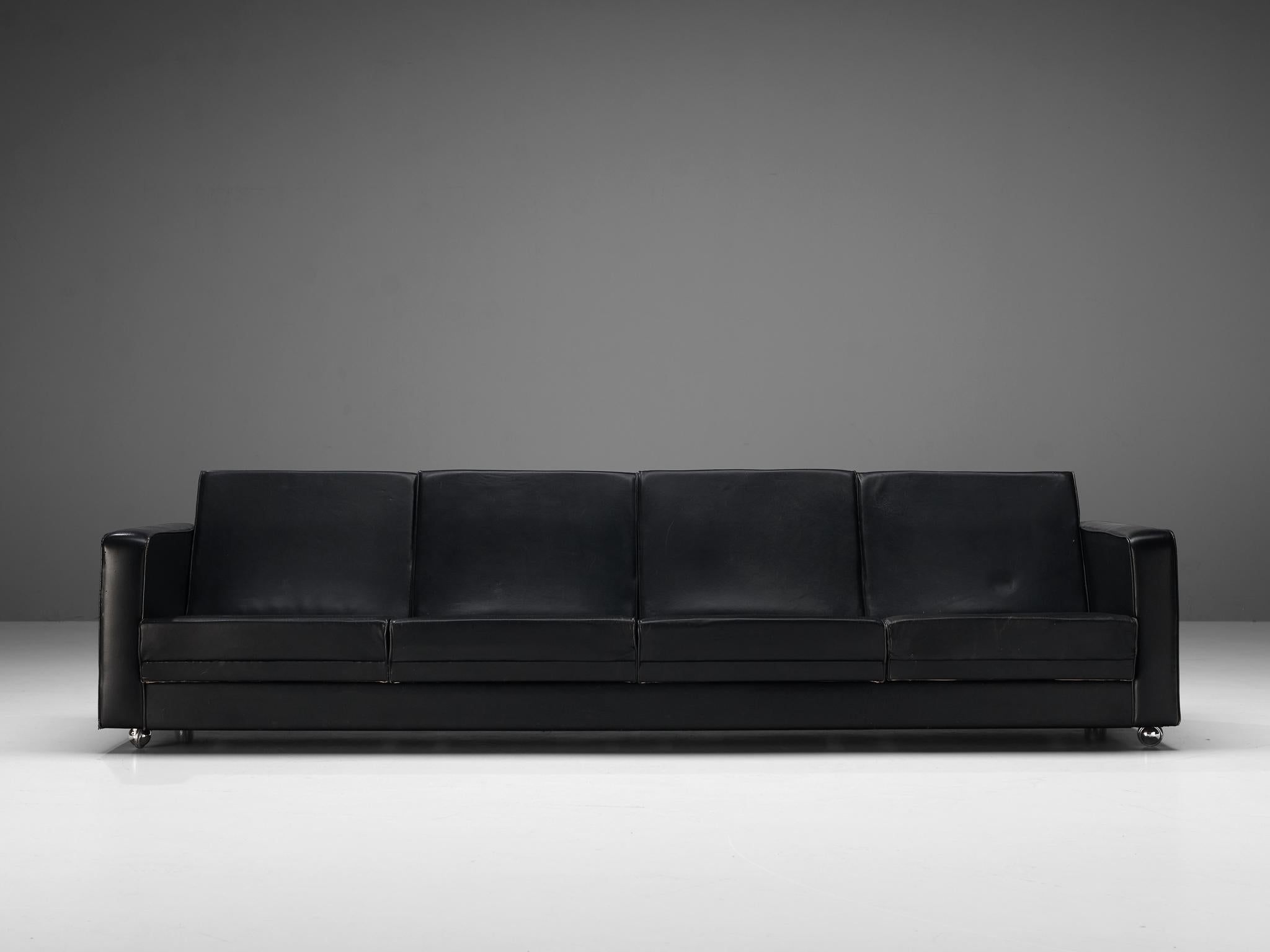 Sleek Four-Seat Danish Sofa in Black Leatherette seating Morentz