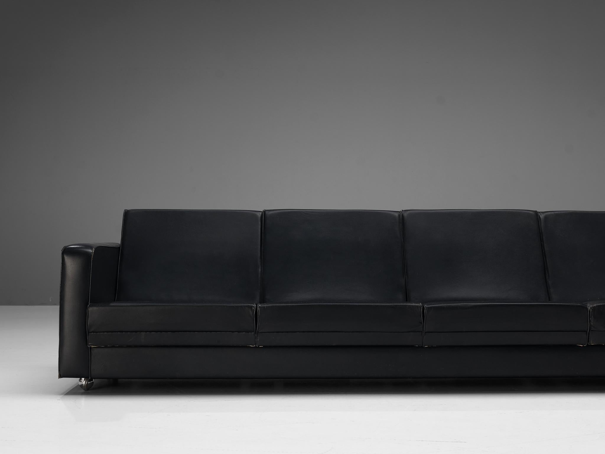 Sleek Four-Seat Danish Sofa in Black Leatherette seating Morentz