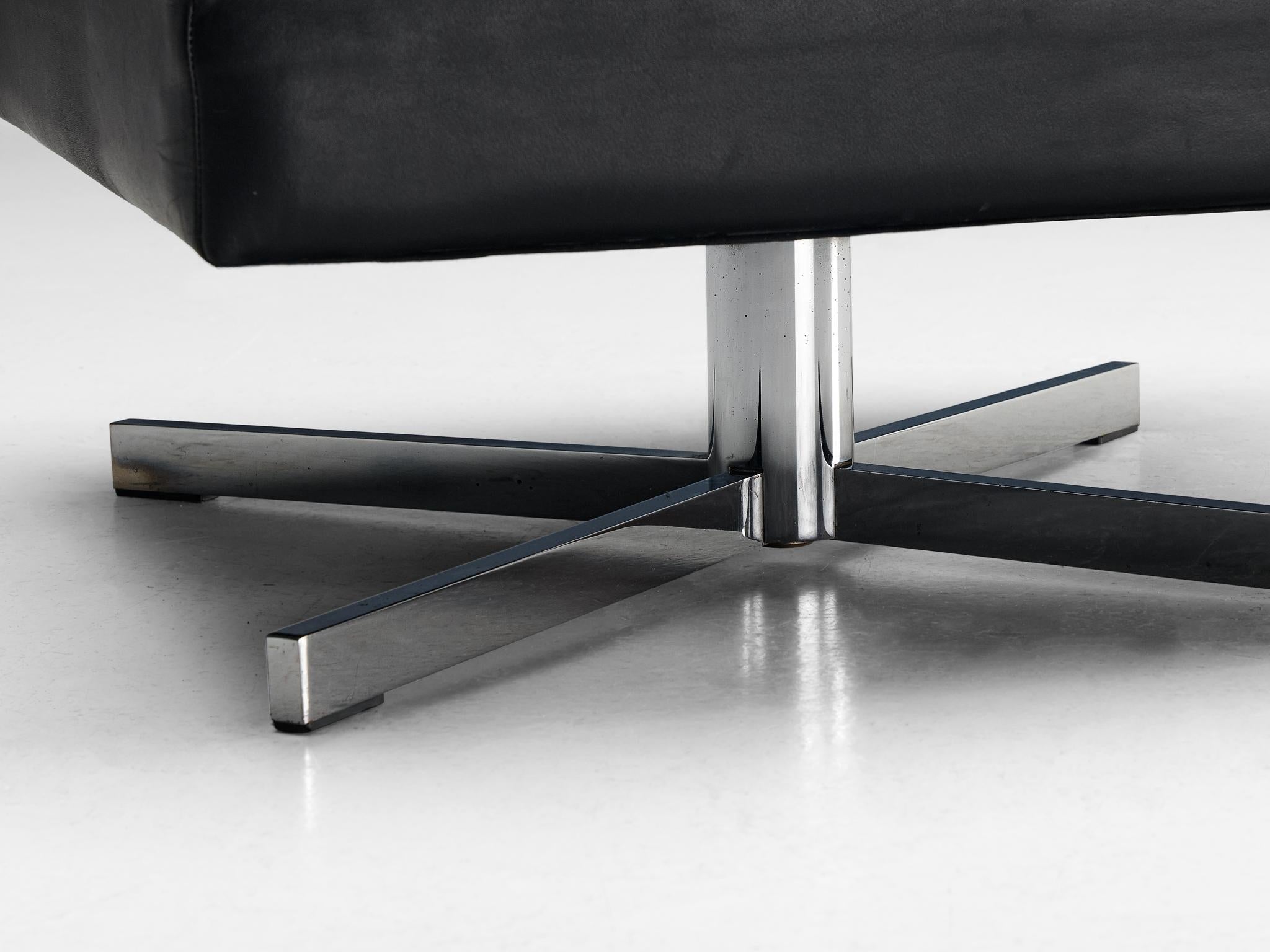 Swivel Ottoman in Black Leather and Steel Base seating Morentz