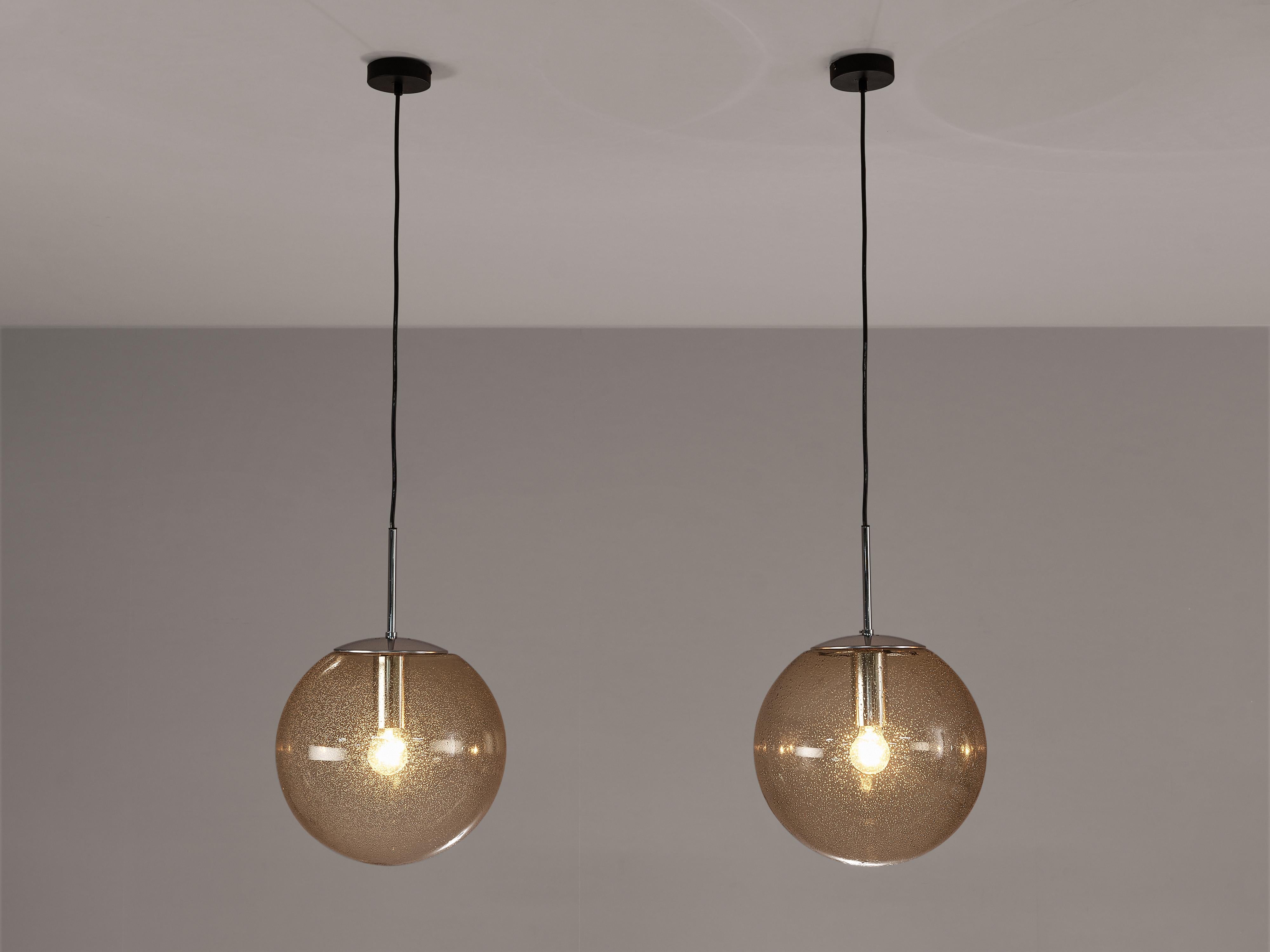 Large Pendants in Smoked Glass and Chrome lighting Morentz