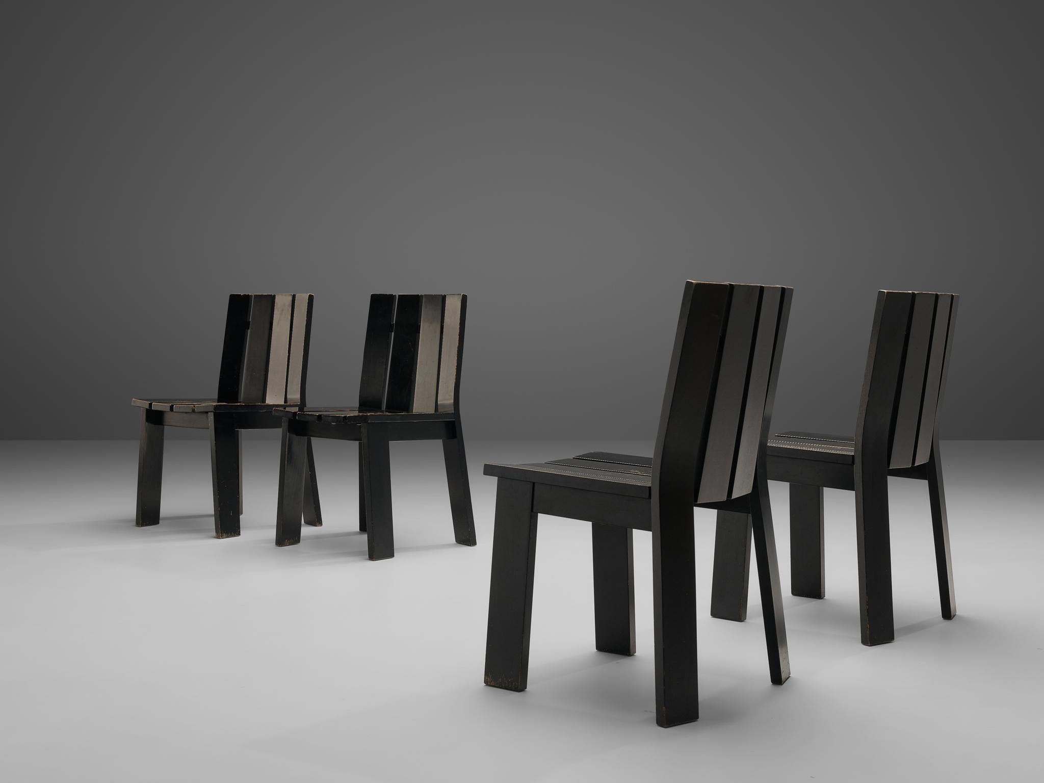 Dutch Set of Four Dining Chairs in Black Lacquered Wood seating Morentz