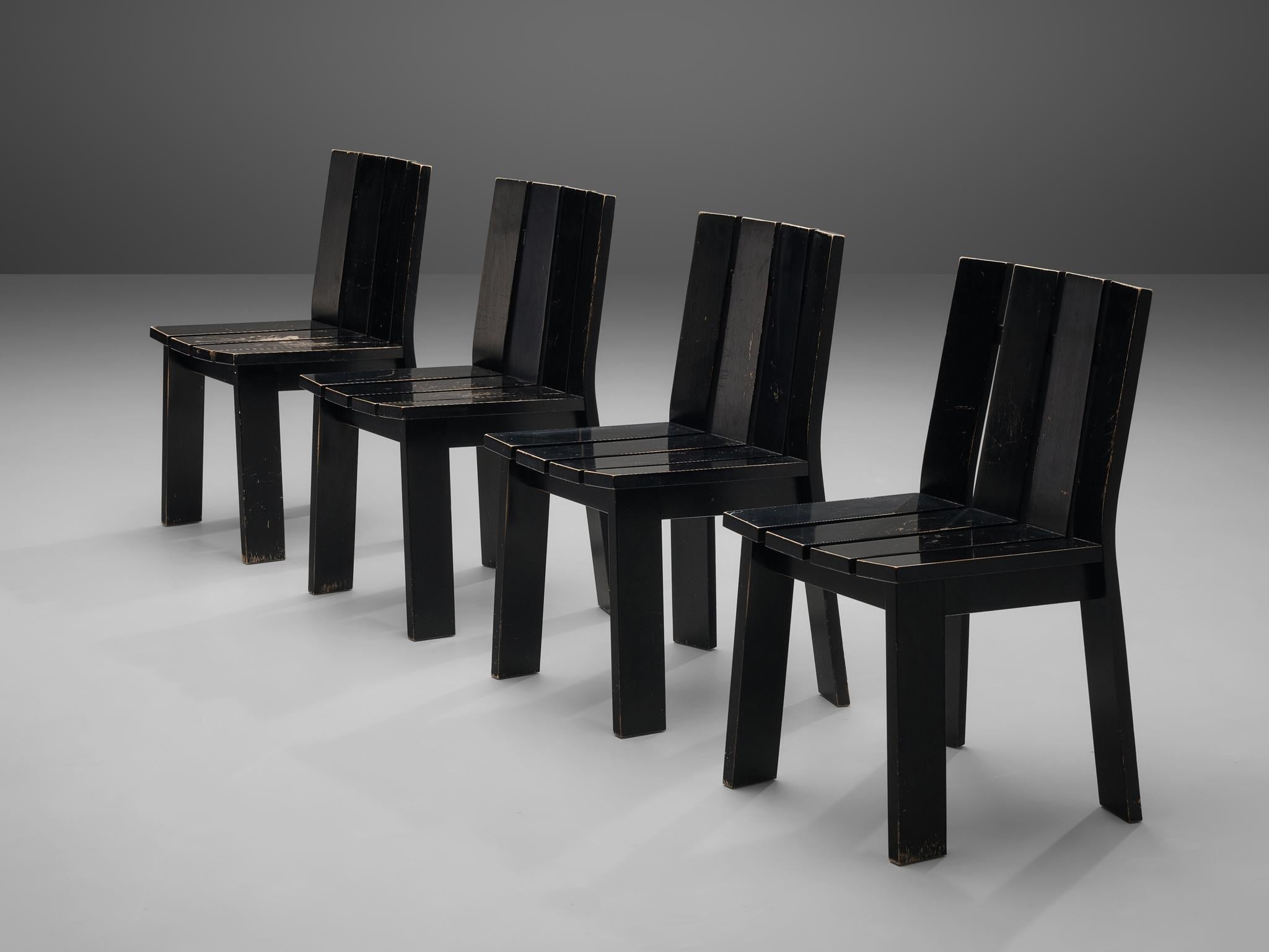 Dutch Set of Four Dining Chairs in Black Lacquered Wood seating Morentz