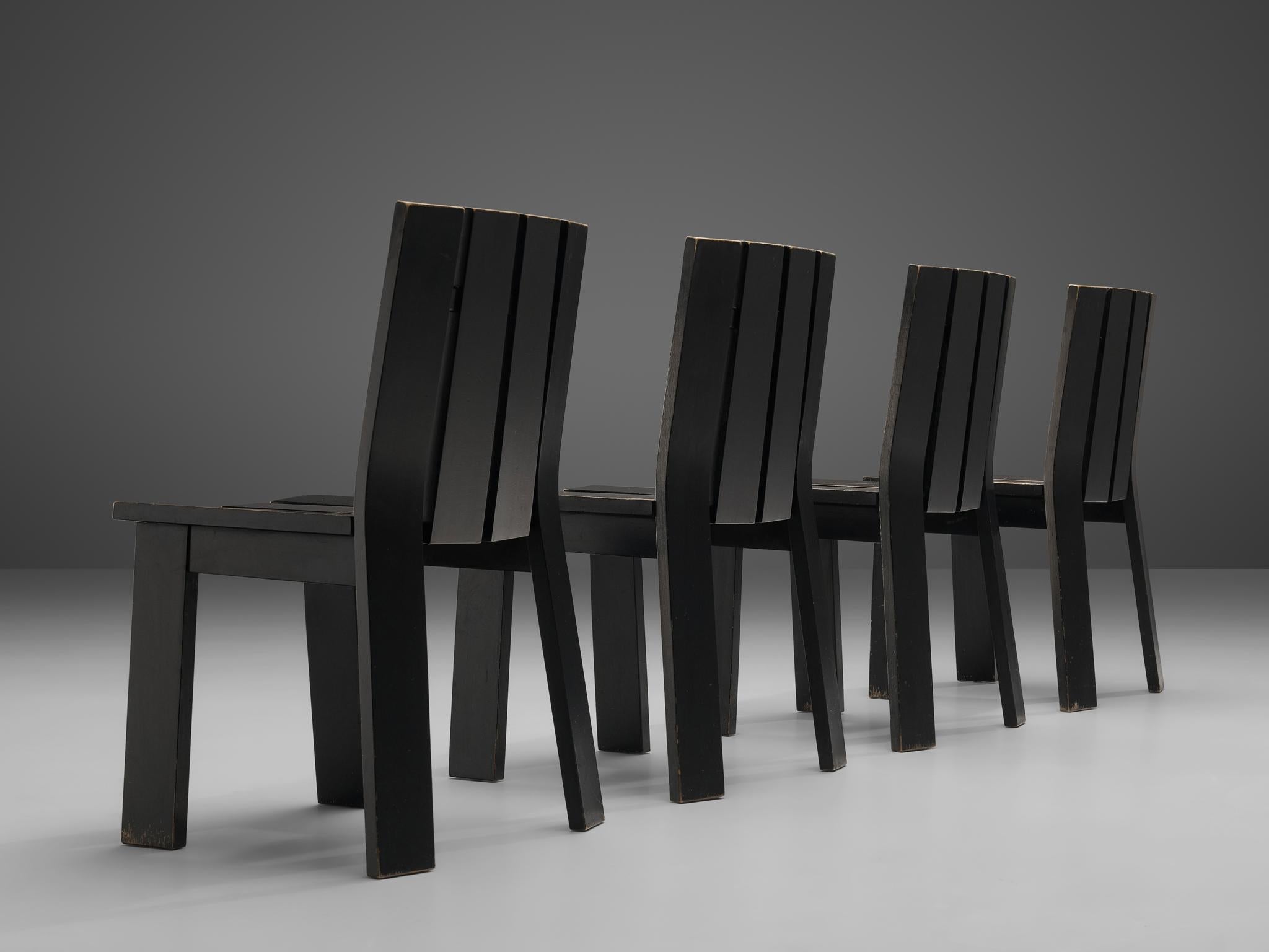 Dutch Set of Four Dining Chairs in Black Lacquered Wood seating Morentz