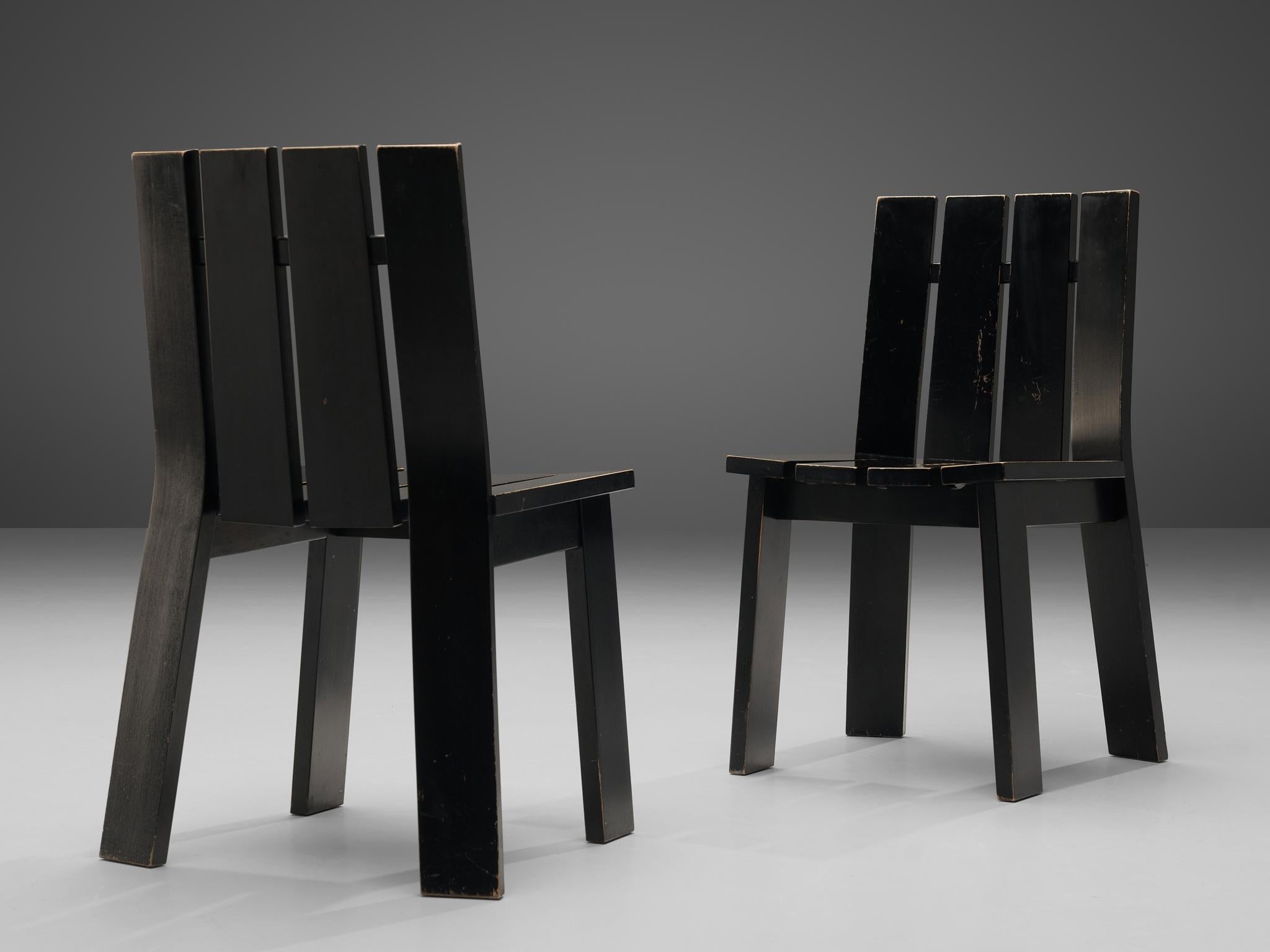 Dutch Set of Four Dining Chairs in Black Lacquered Wood seating Morentz