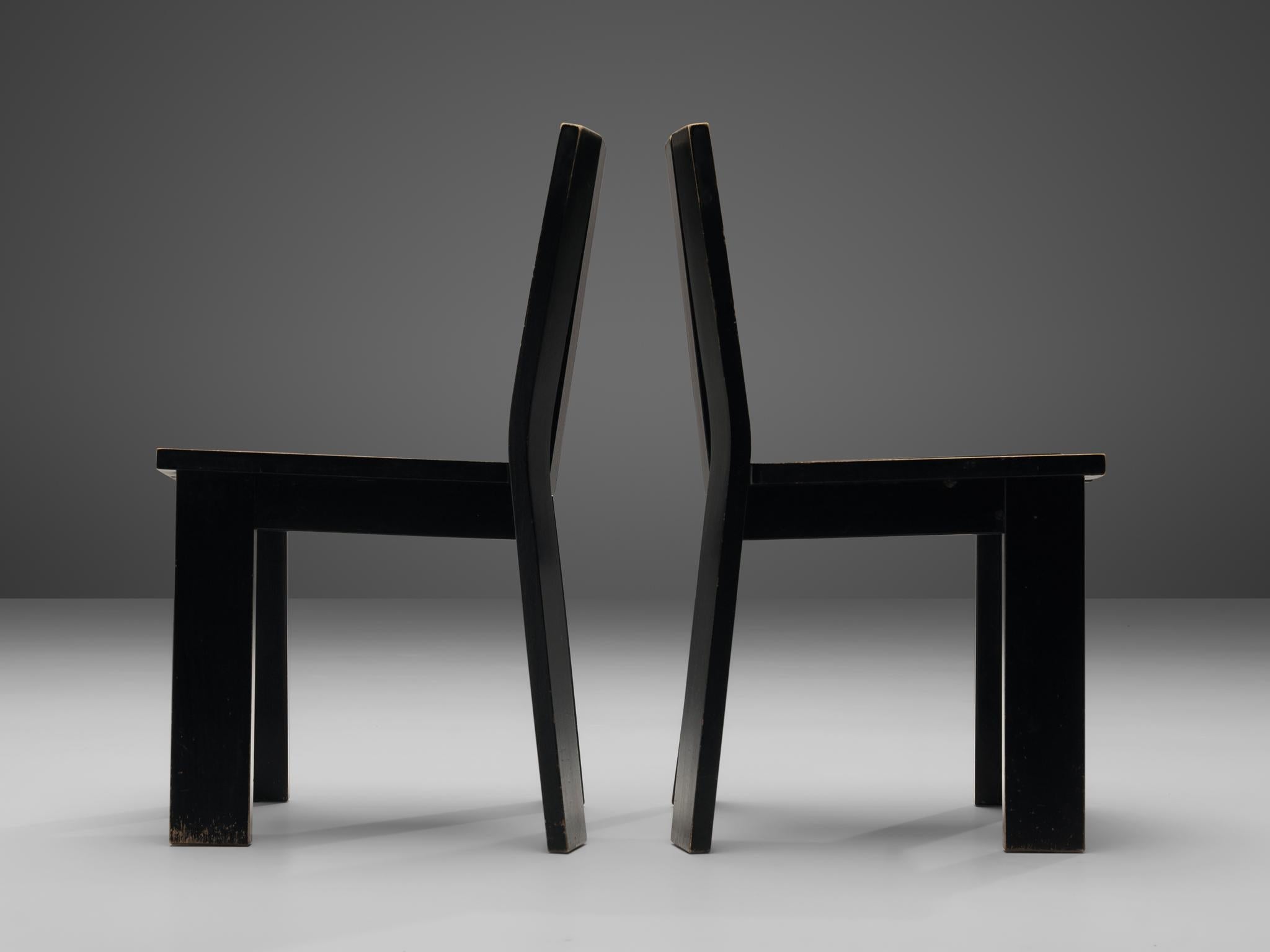 Dutch Set of Four Dining Chairs in Black Lacquered Wood seating Morentz