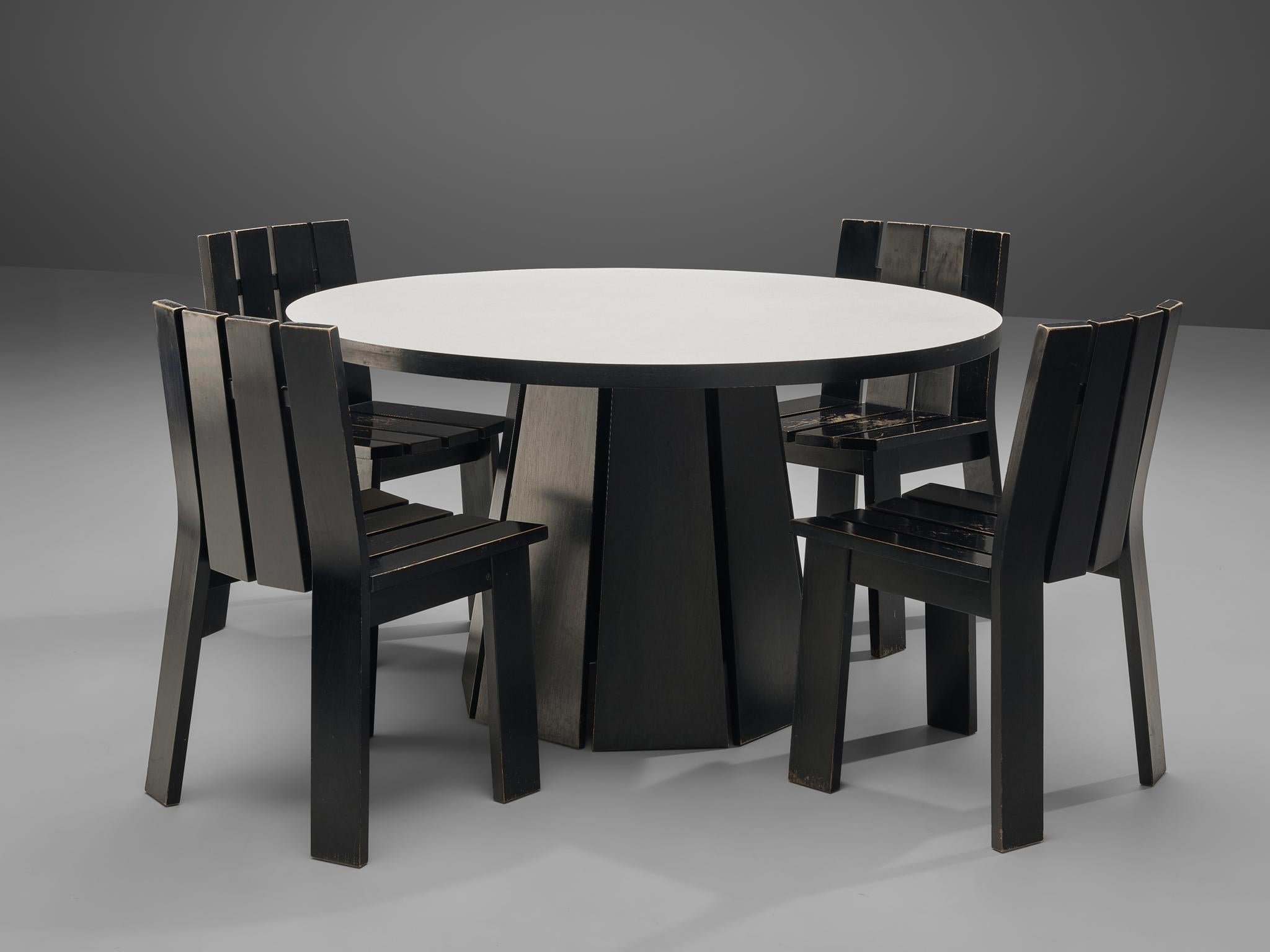 Dutch Set of Four Dining Chairs in Black Lacquered Wood seating Morentz