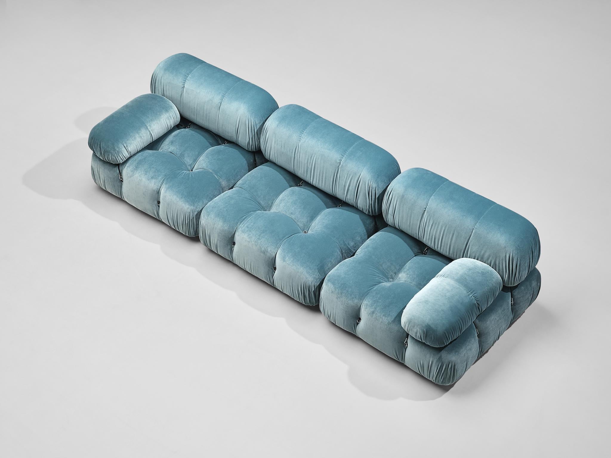 Mario Bellini Reupholstered 'Camaleonda' Modular Sofa in Light Blue Velvet