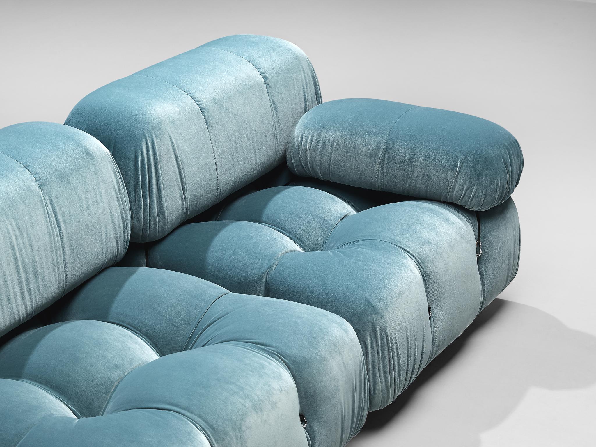 Mario Bellini Reupholstered 'Camaleonda' Modular Sofa in Light Blue Velvet