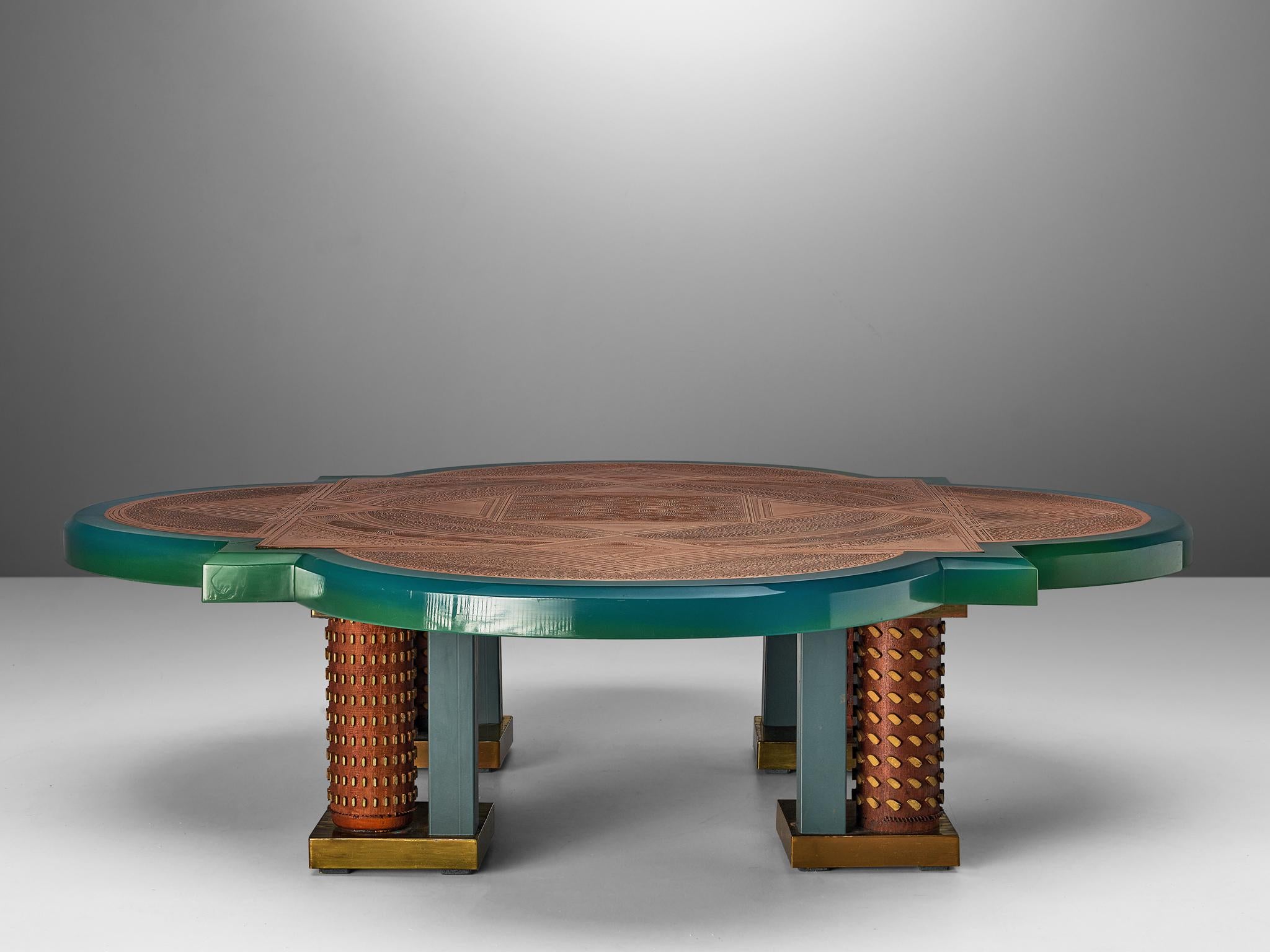 Unique Armand Jonckers Coffee Table in Green Resin and Copper tables Morentz
