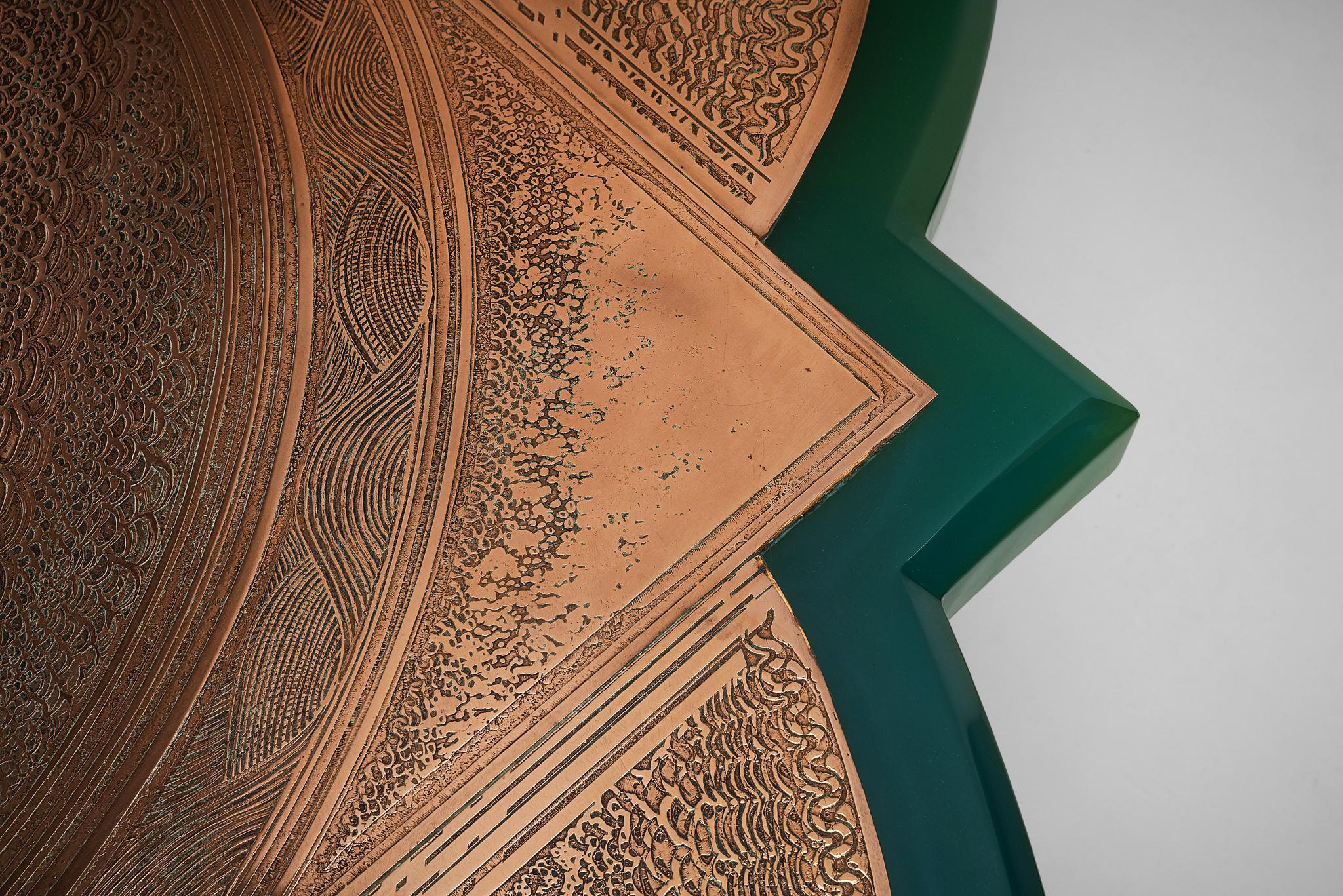 Unique Armand Jonckers Coffee Table in Green Resin and Copper tables Morentz