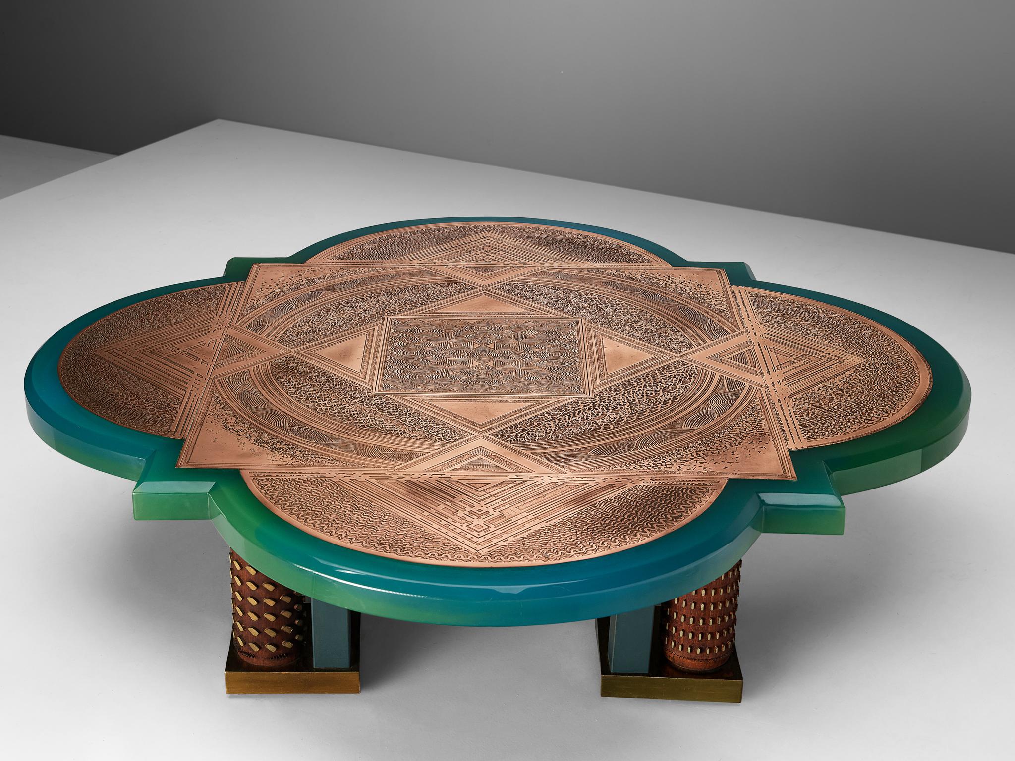 Unique Armand Jonckers Coffee Table in Green Resin and Copper tables Morentz