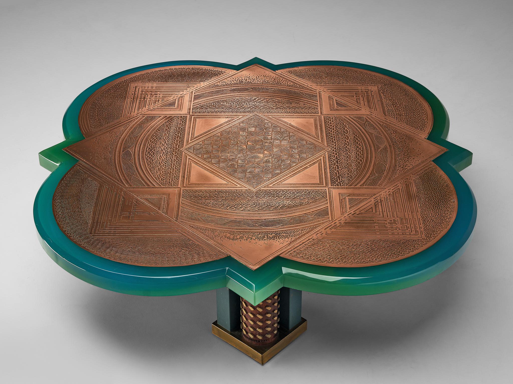 Unique Armand Jonckers Coffee Table in Green Resin and Copper tables Morentz