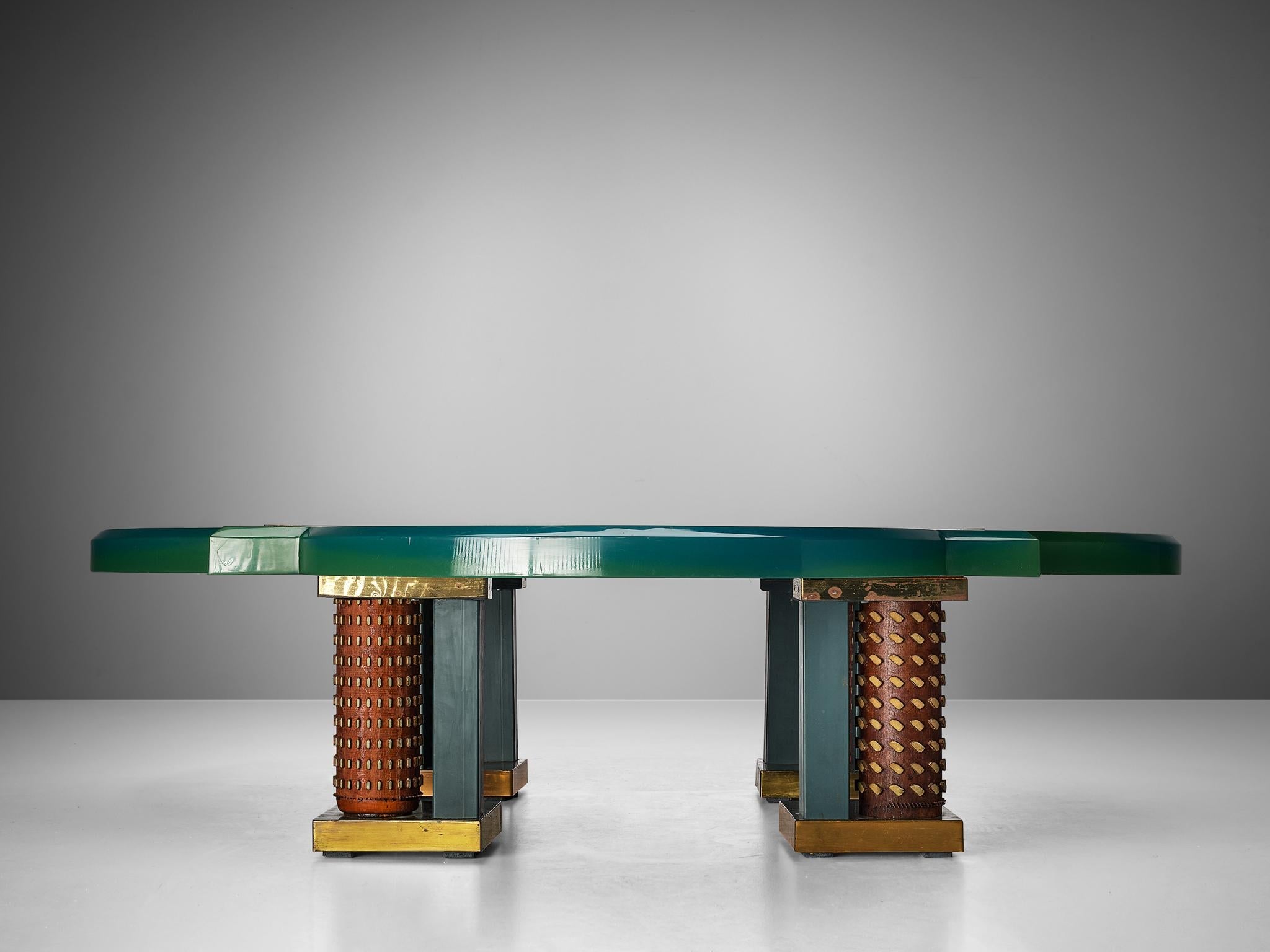 Unique Armand Jonckers Coffee Table in Green Resin and Copper tables Morentz