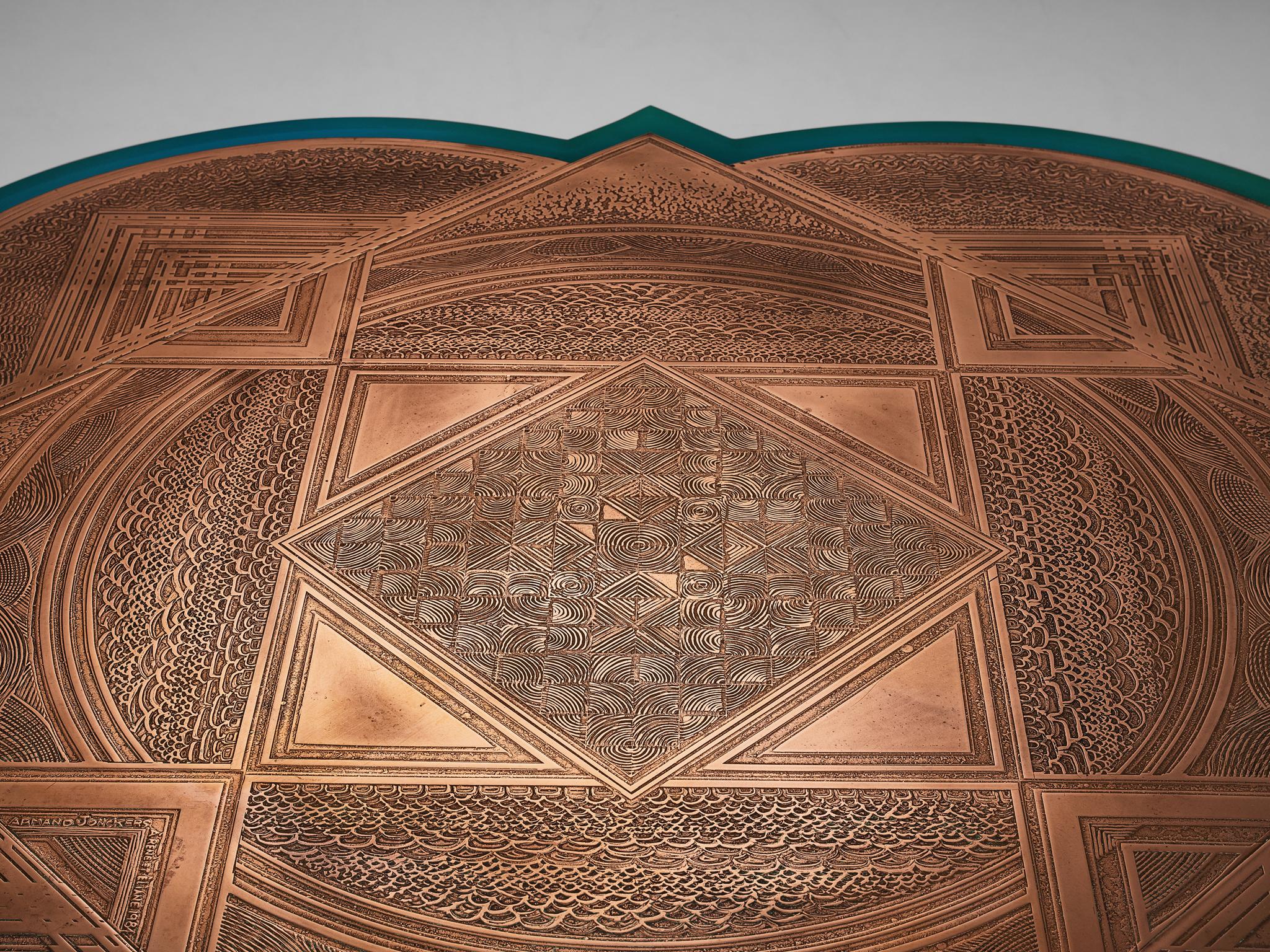 Unique Armand Jonckers Coffee Table in Green Resin and Copper tables Morentz