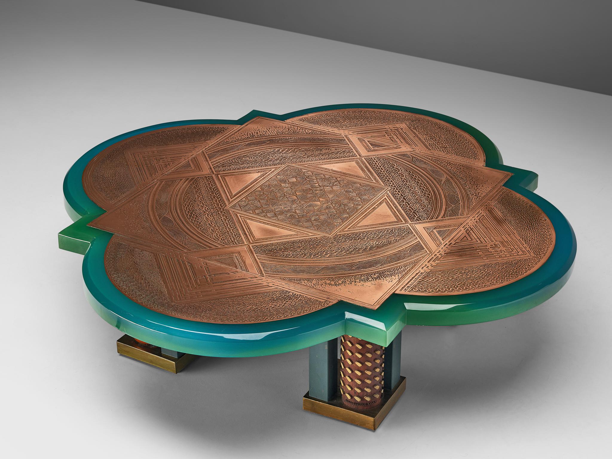 Unique Armand Jonckers Coffee Table in Green Resin and Copper tables Morentz